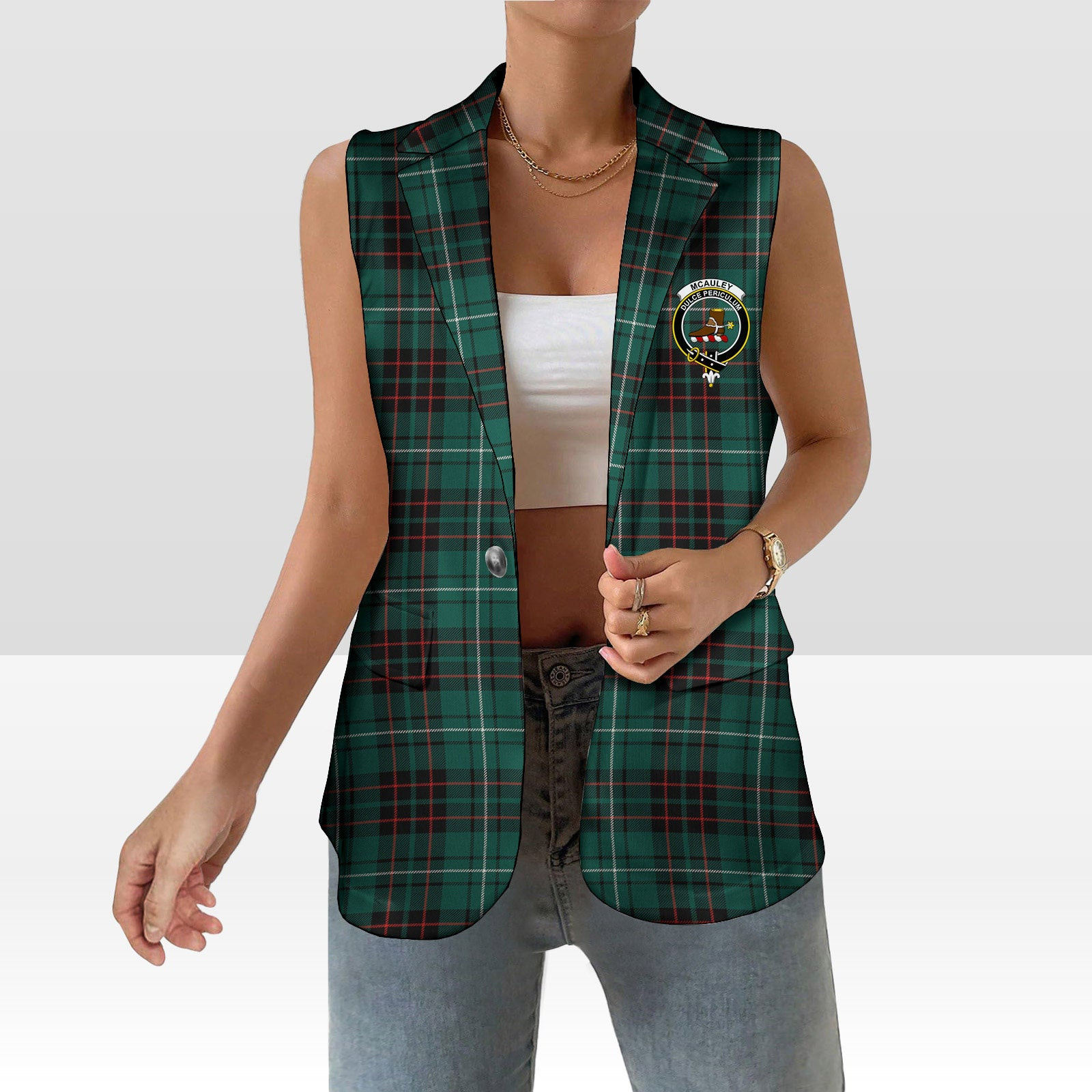 ScotsTee Shop Scottish McAuley of Lewis Modern Women's Tartan Sleeveless Blazer Suit Vest