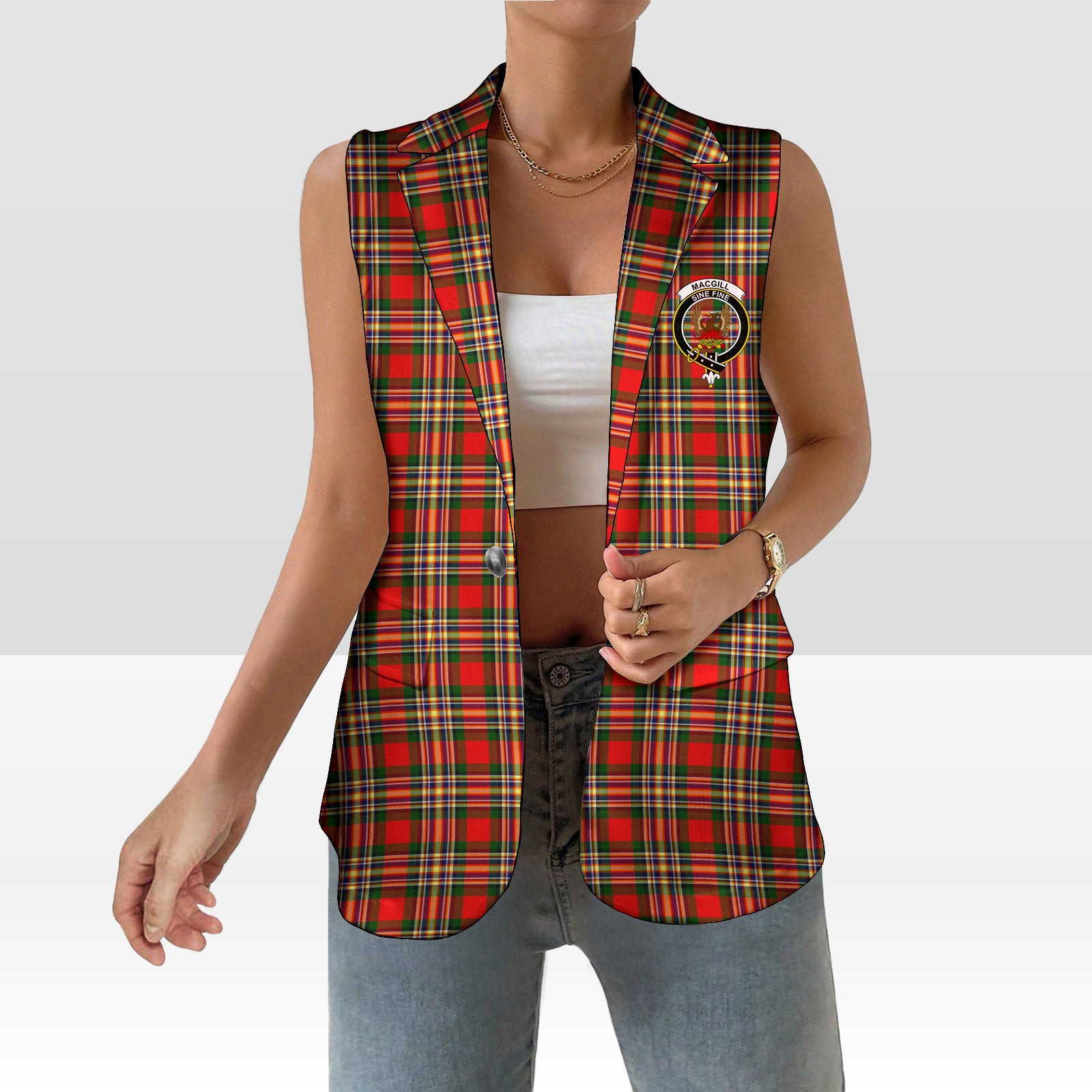 ScotsTee Shop Scottish MacGill Modern Women's Tartan Sleeveless Blazer Suit Vest