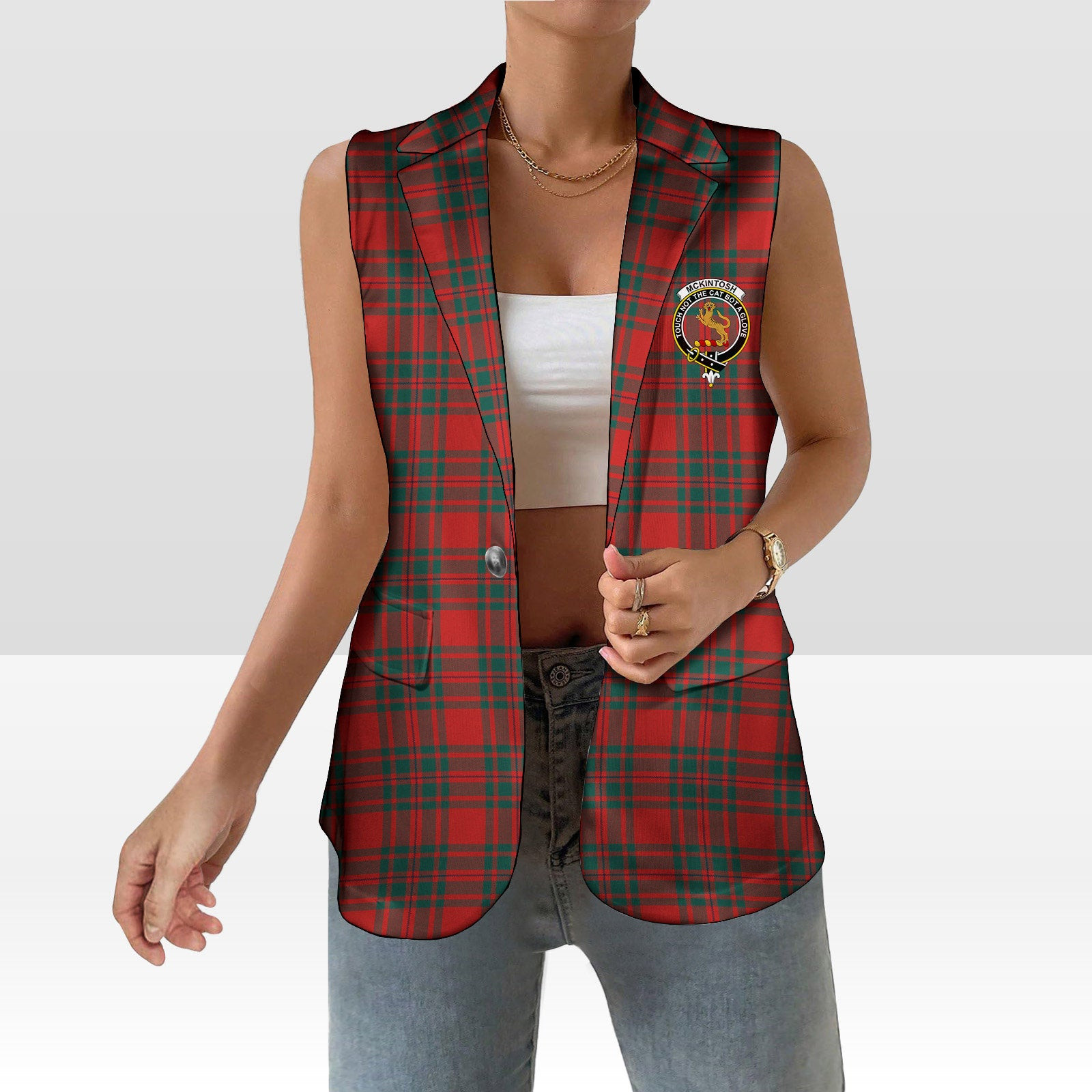 ScotsTee Shop Scottish McKintosh Red Modern Women's Tartan Sleeveless Blazer Suit Vest