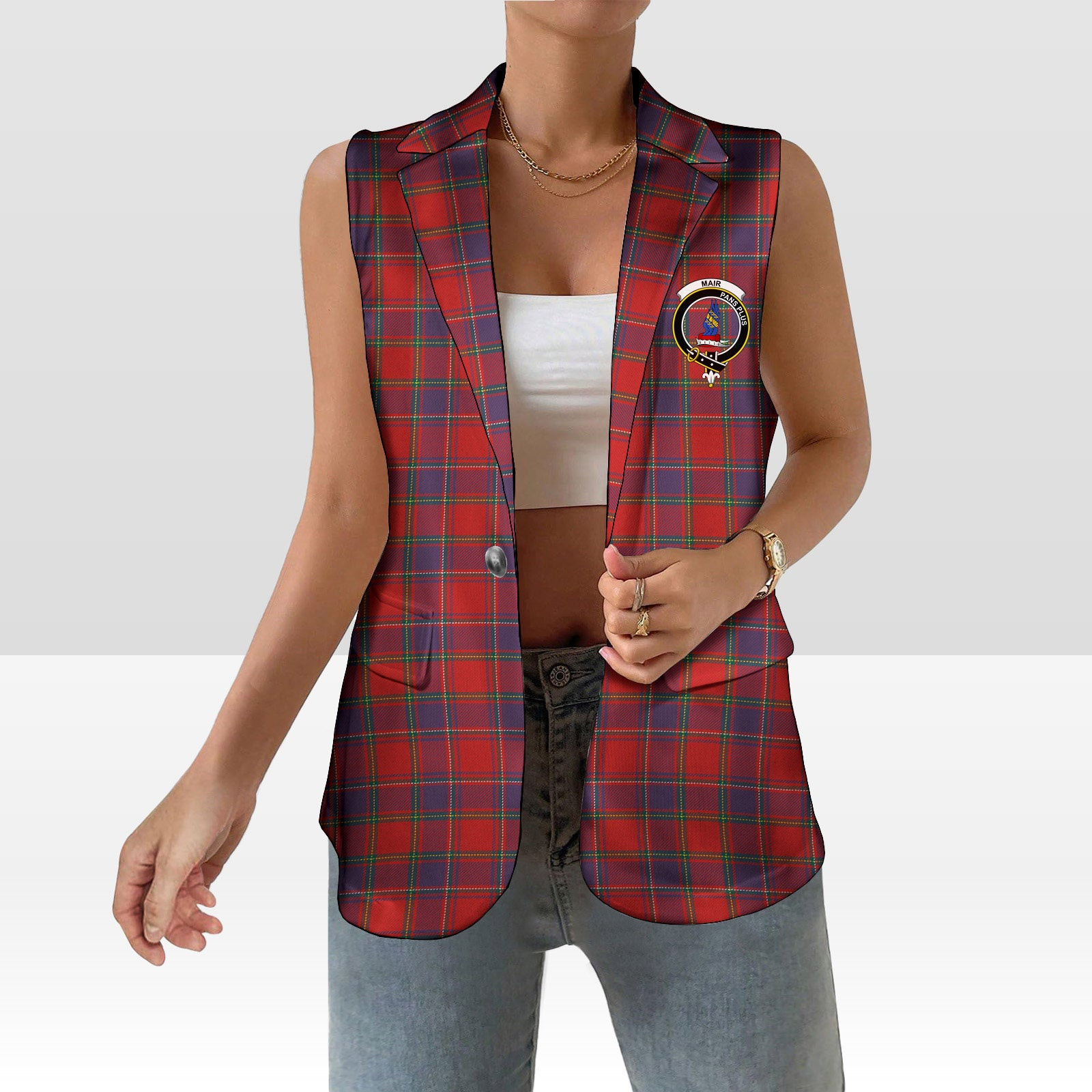 ScotsTee Shop Scottish Mair Modern Clan Women's Tartan Sleeveless Blazer Suit Vest