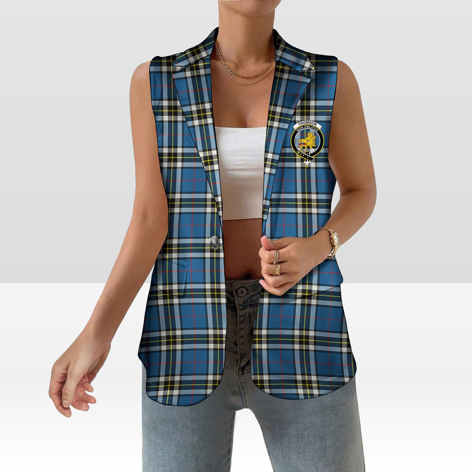 ScotsTee Shop Scottish Thomson Blue Women's Tartan Sleeveless Blazer Suit Vest