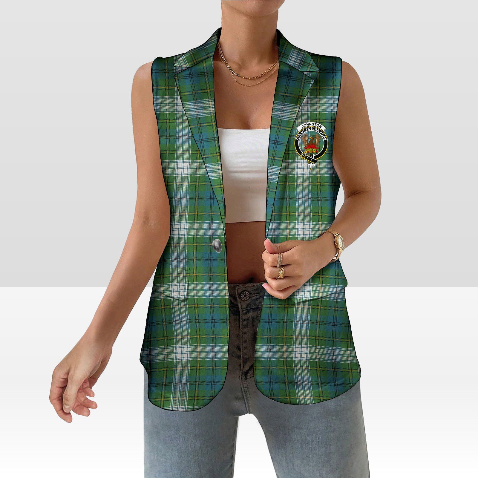 ScotsTee Shop Scottish Johnston Dress Ancient Women's Tartan Sleeveless Blazer Suit Vest