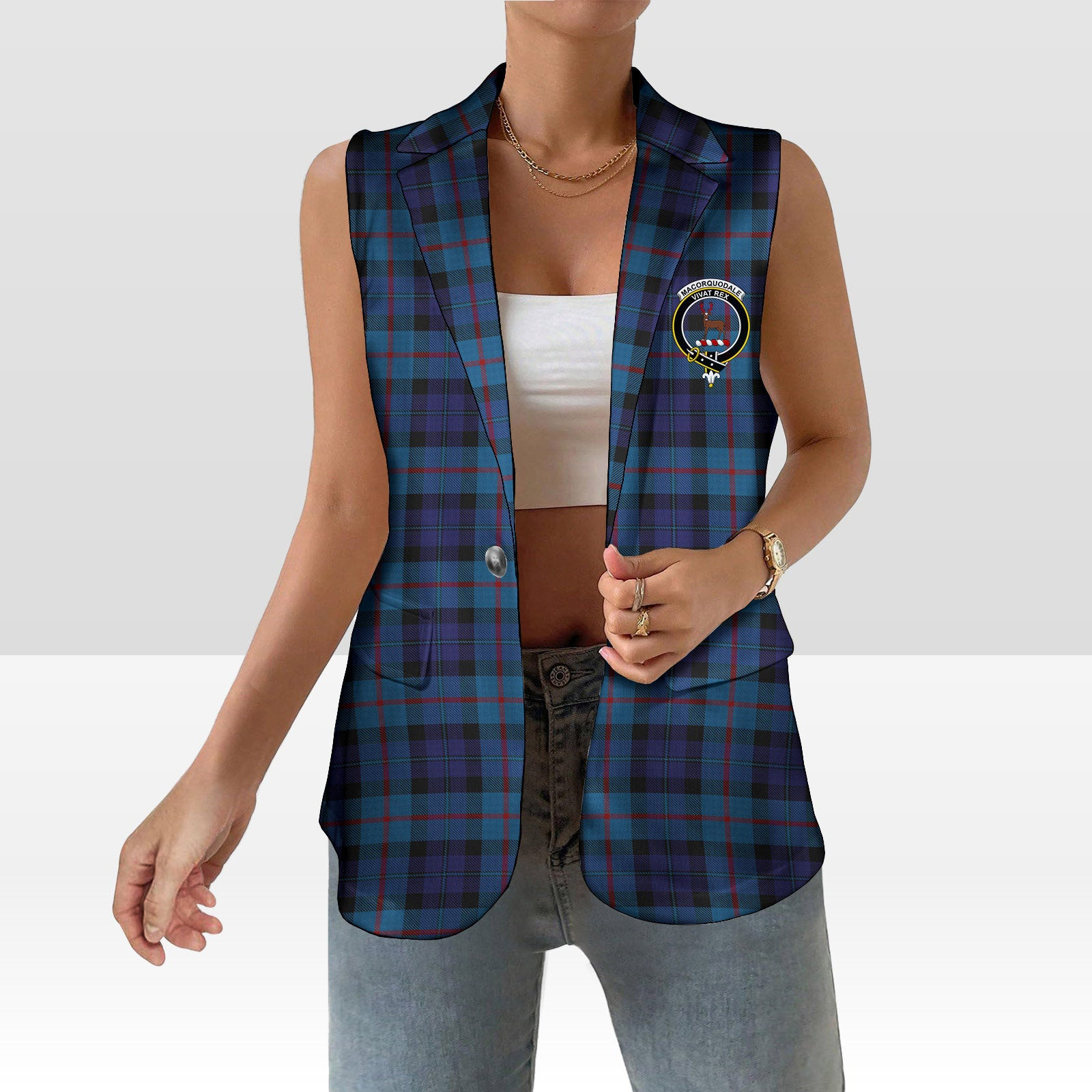 ScotsTee Shop Scottish MacCorquodale 2 Women's Tartan Sleeveless Blazer Suit Vest