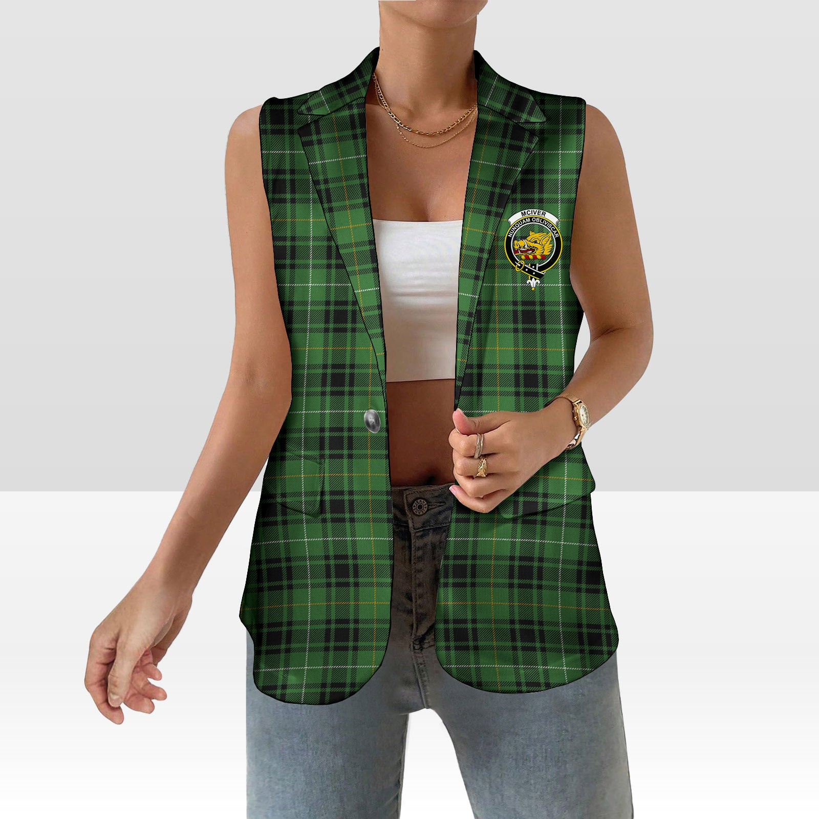ScotsTee Shop Scottish McIver Hunting Ancient Women's Tartan Sleeveless Blazer Suit Vest