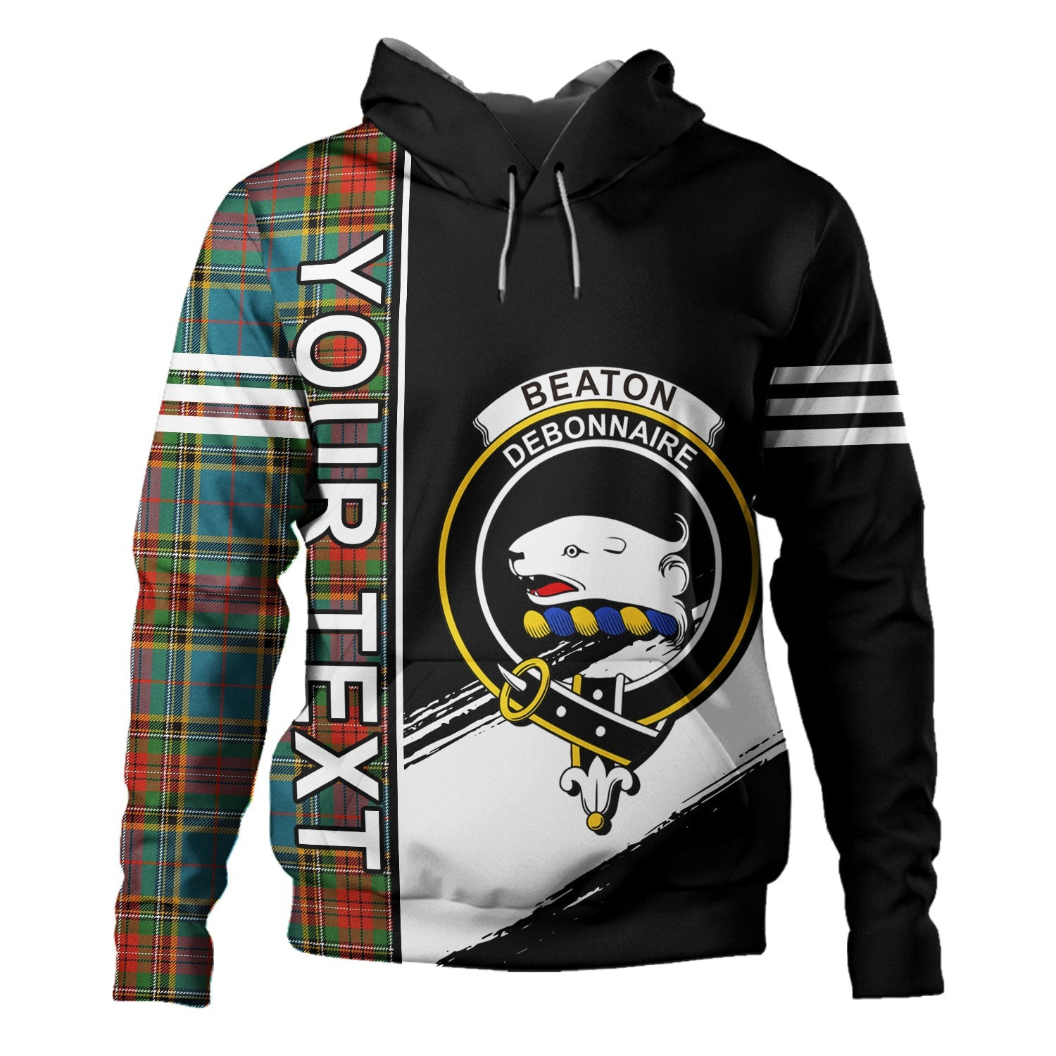ScotsTee Shop Scottish Beaton Ancient Clan Crest Tartan Hoodie Quarter Personalized