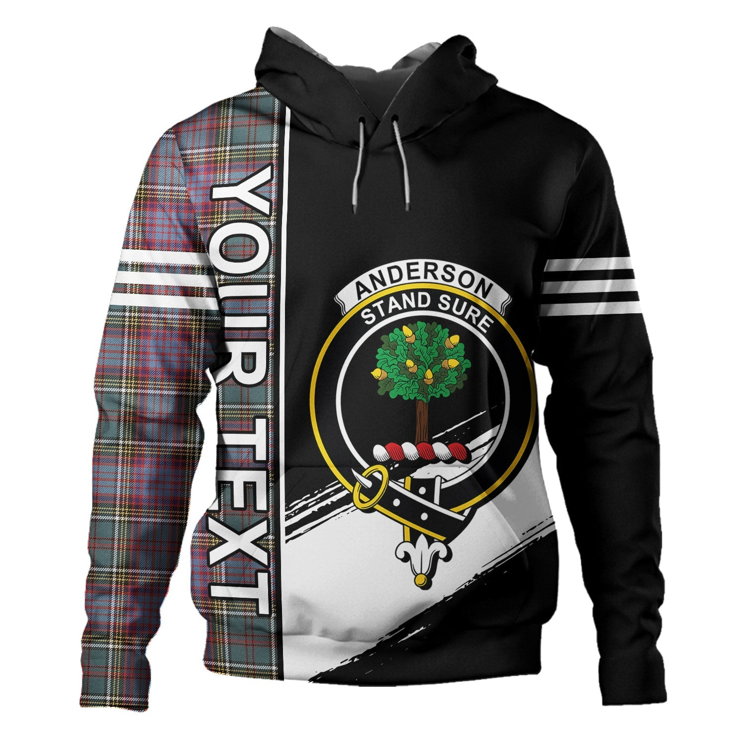 ScotsTee Shop Scottish Anderson of Kinneddar Hunting Weathered Clan Crest Tartan Hoodie Quarter Personalized