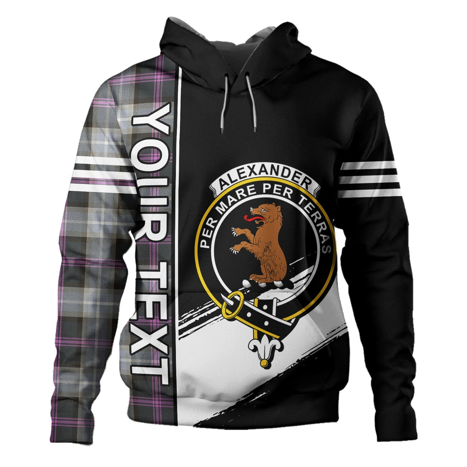 ScotsTee Shop Scottish Alexander of Menstry Hunting Weathered Clan Crest Tartan Hoodie Quarter Personalized