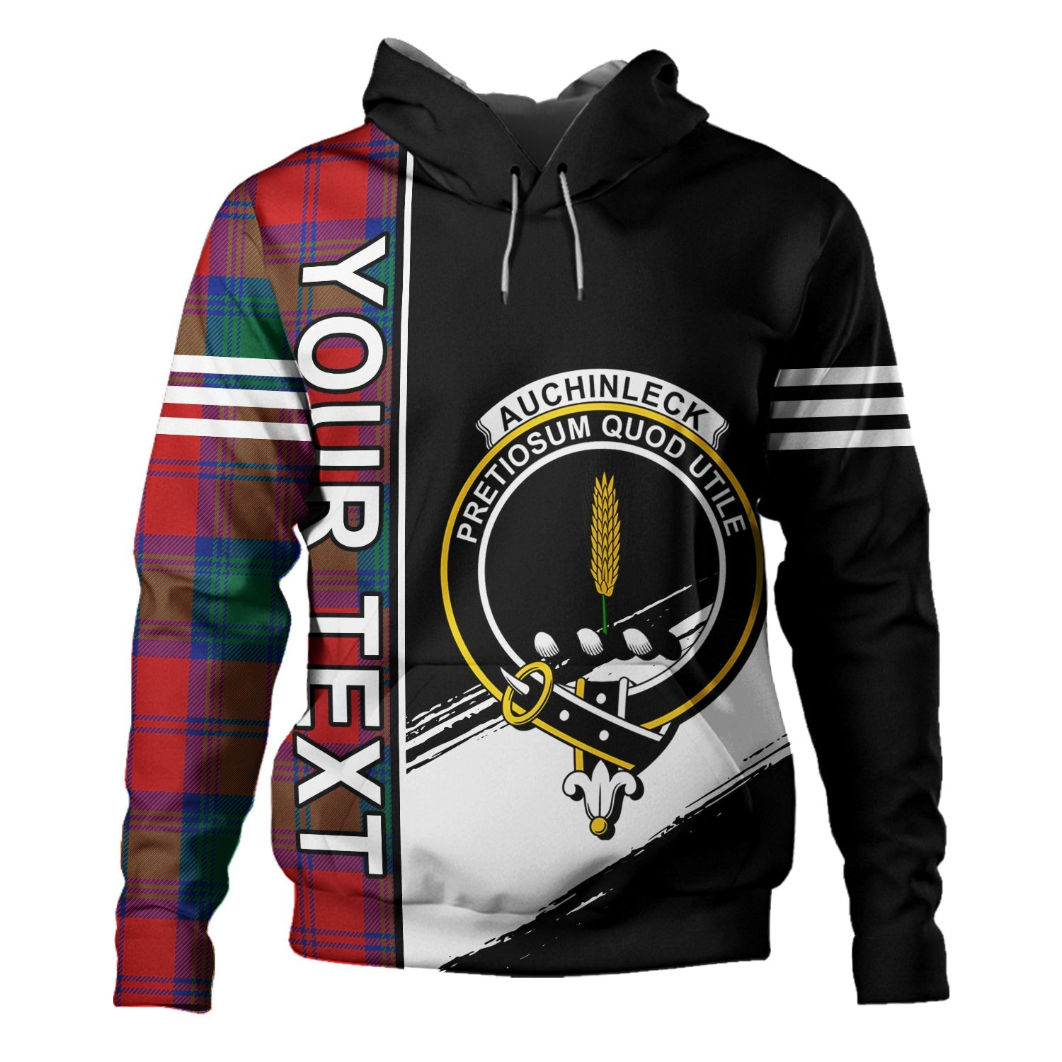 ScotsTee Shop Scottish Auchinleck Clan Crest Tartan Hoodie Quarter Personalized