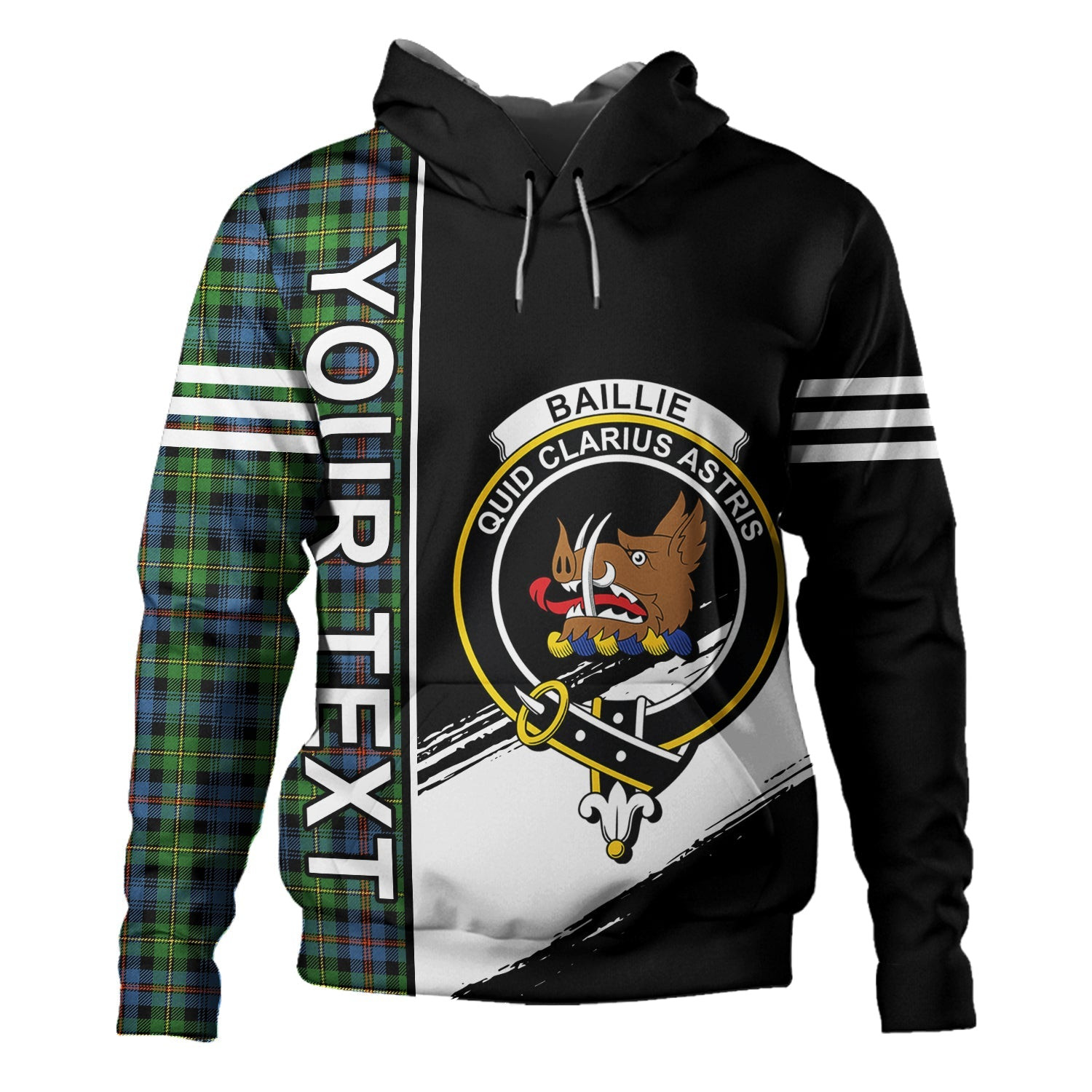 ScotsTee Shop Scottish Baillie of Lamington Clan Crest Tartan Hoodie Quarter Personalized