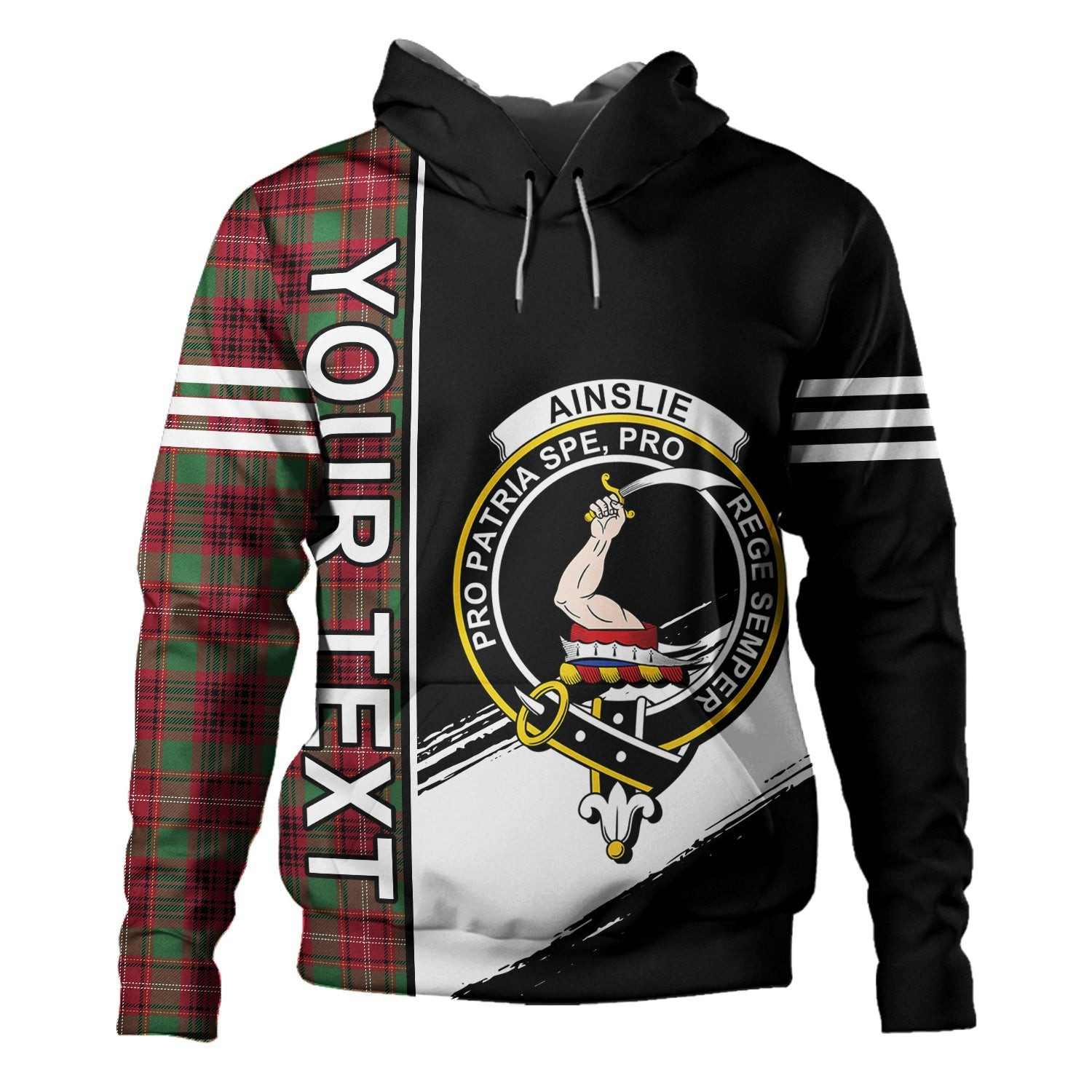 ScotsTee Shop Scottish Ainslie Modern Clan Crest Tartan Hoodie Quarter Personalized