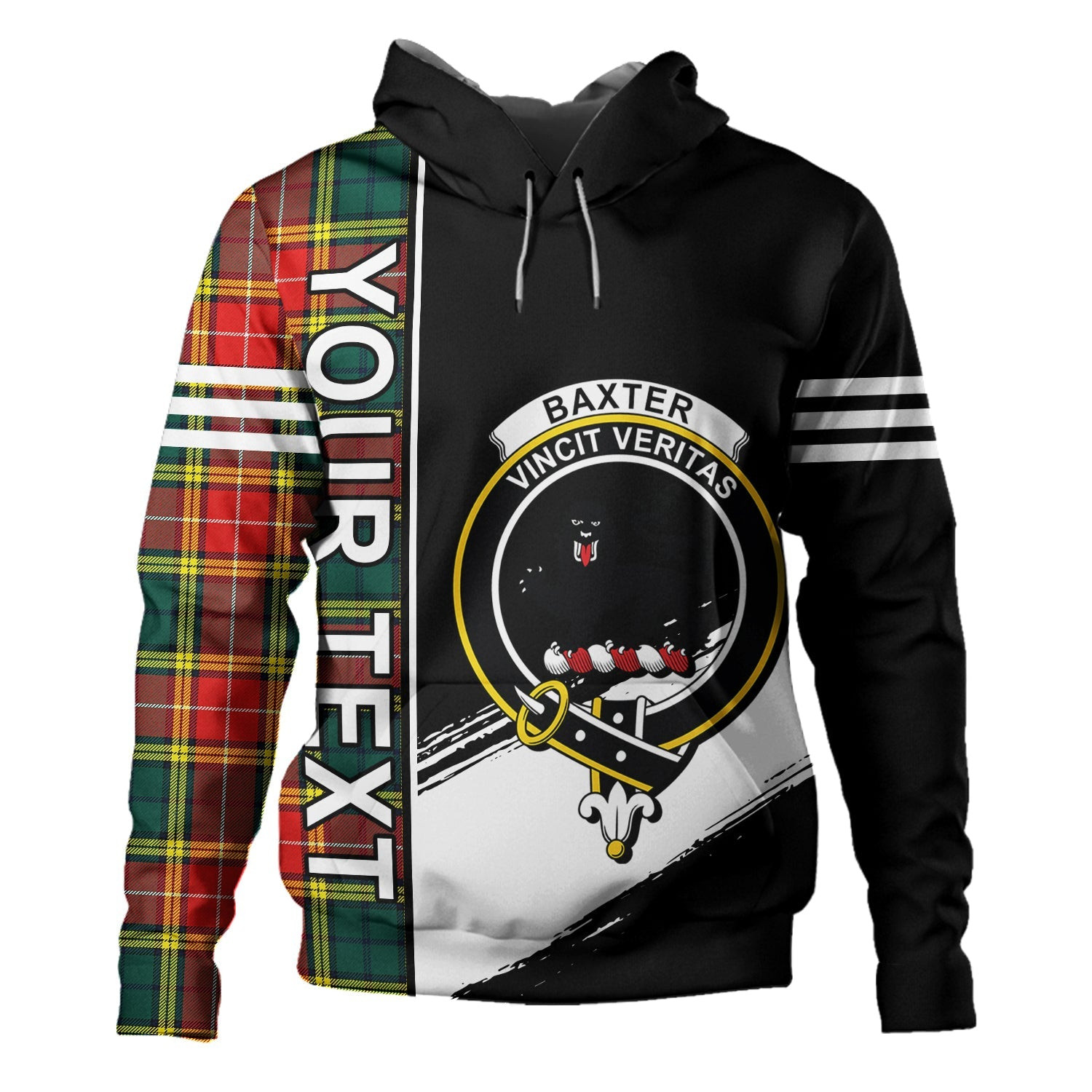 ScotsTee Shop Scottish Baxter of Balgavies Modern Clan Crest Tartan Hoodie Quarter Personalized