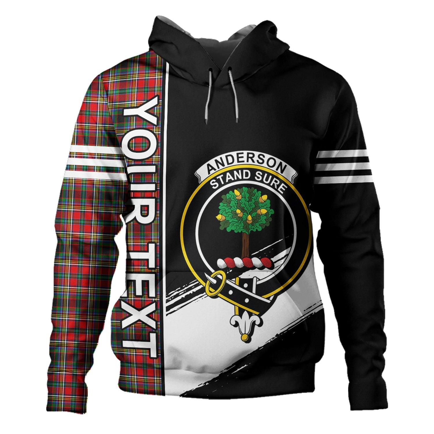 ScotsTee Shop Scottish Anderson of Arbrake Clan Crest Tartan Hoodie Quarter Personalized