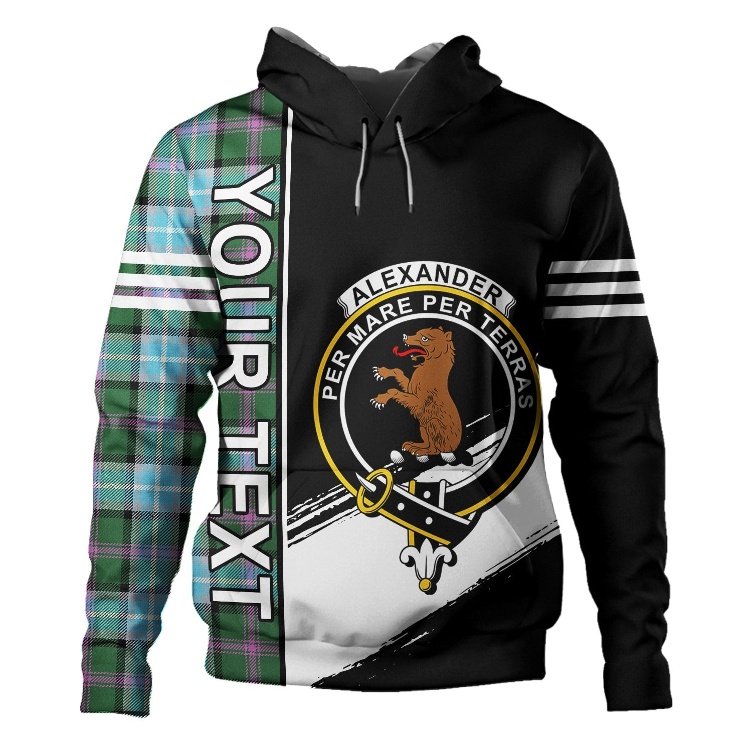 ScotsTee Shop Scottish Alexander of Menstry Hunting Ancient Clan Crest Tartan Hoodie Quarter Personalized