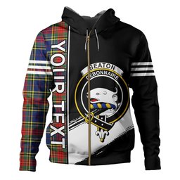 ScotsTee Shop Scottish Beaton Modern Clan Crest Tartan Hoodie Quarter Personalized