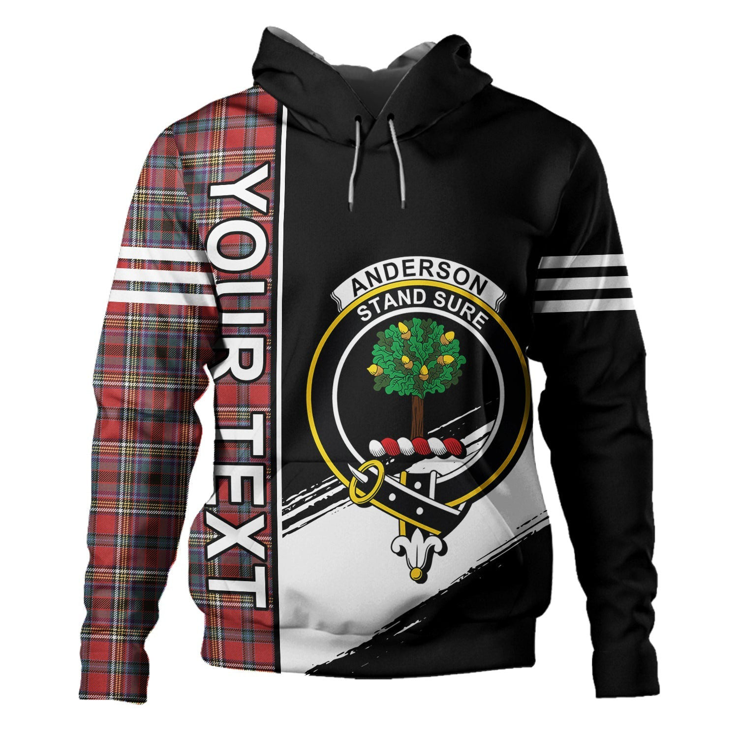 ScotsTee Shop Scottish Anderson of Ardbrake Weathered Clan Crest Tartan Hoodie Quarter Personalized