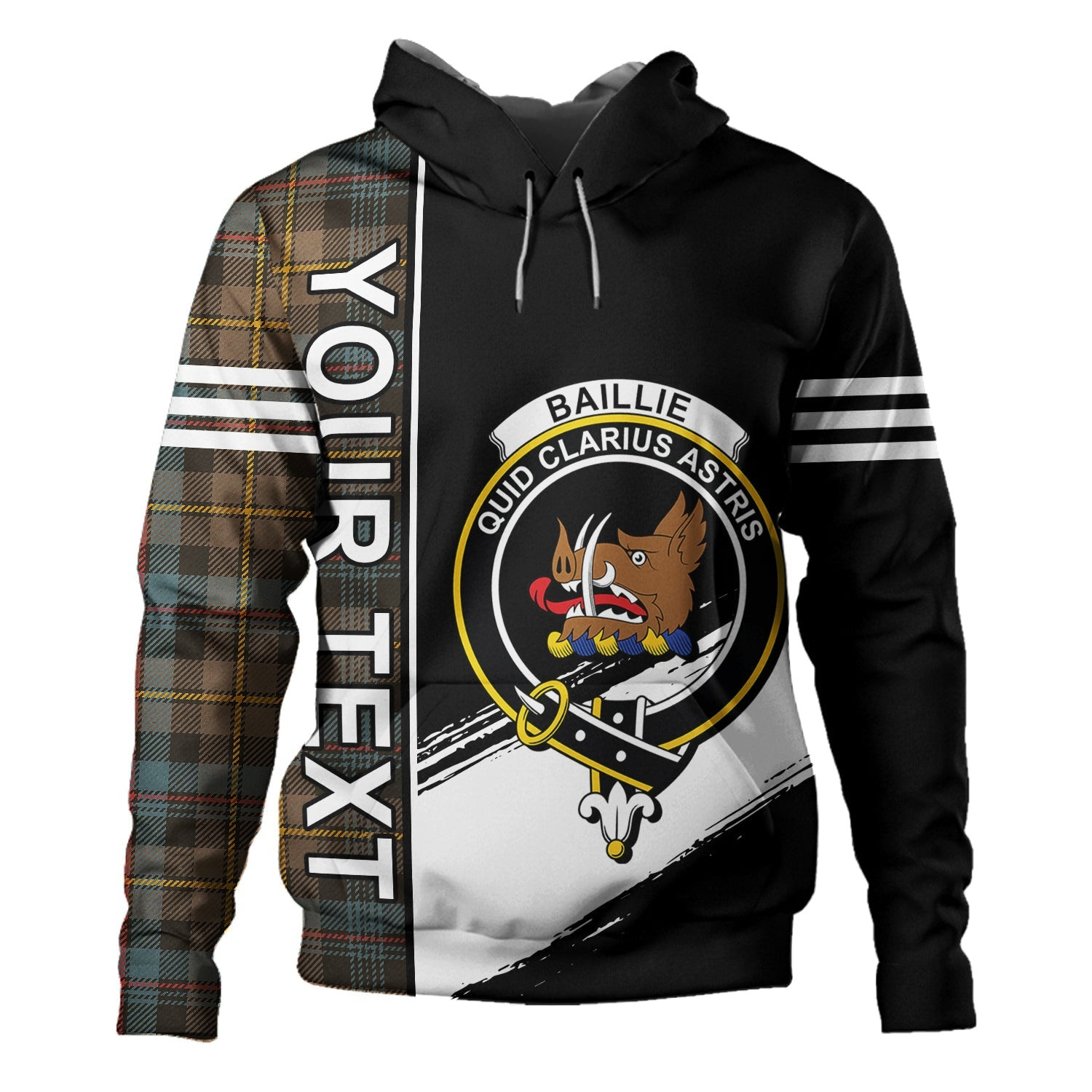 ScotsTee Shop Scottish Baillie Weathered Clan Crest Tartan Hoodie Quarter Personalized