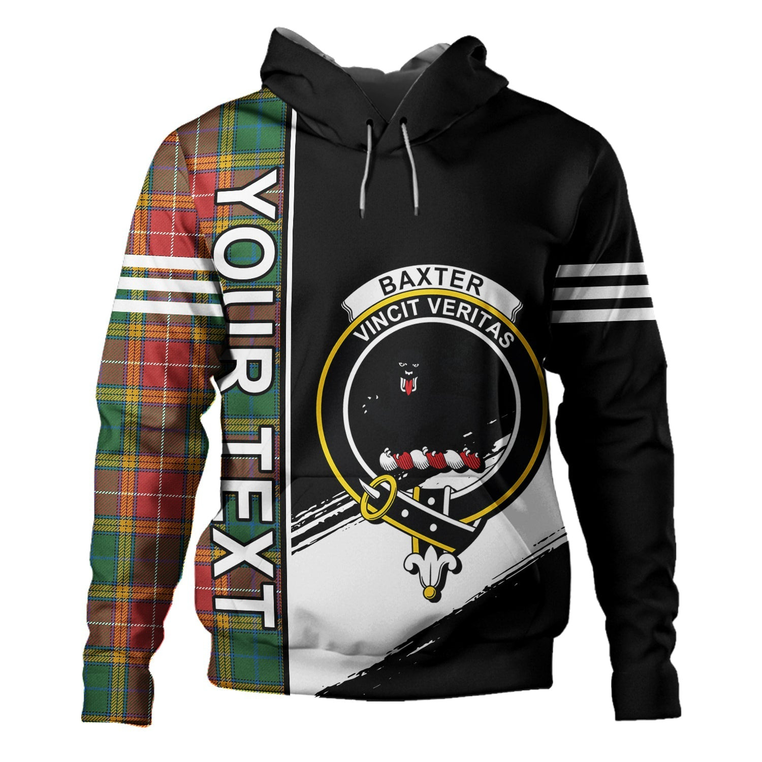 ScotsTee Shop Scottish Baxter of Balgavies Ancient Clan Crest Tartan Hoodie Quarter Personalized