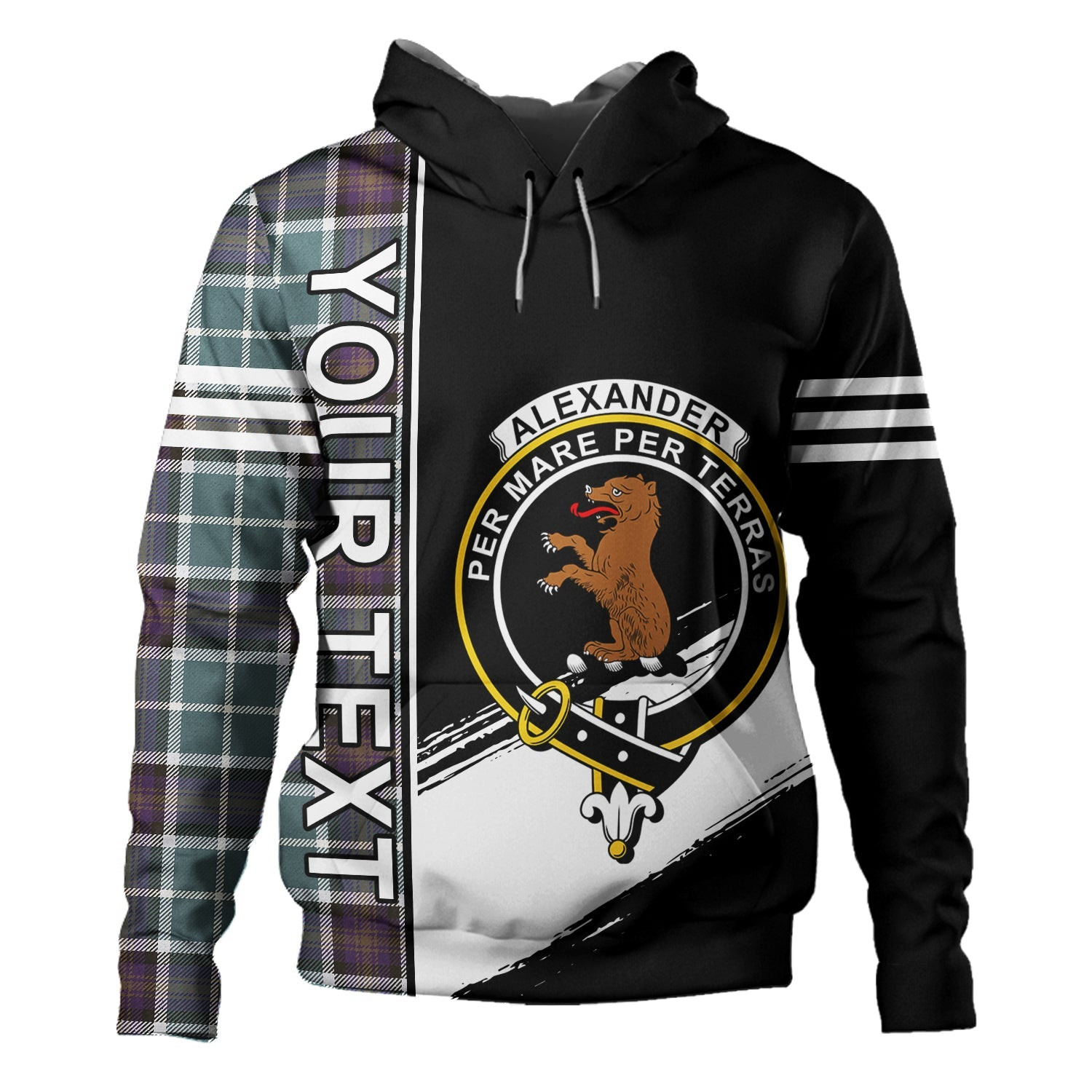 ScotsTee Shop Scottish Alexander of Menstry Weathered Clan Crest Tartan Hoodie Quarter Personalized