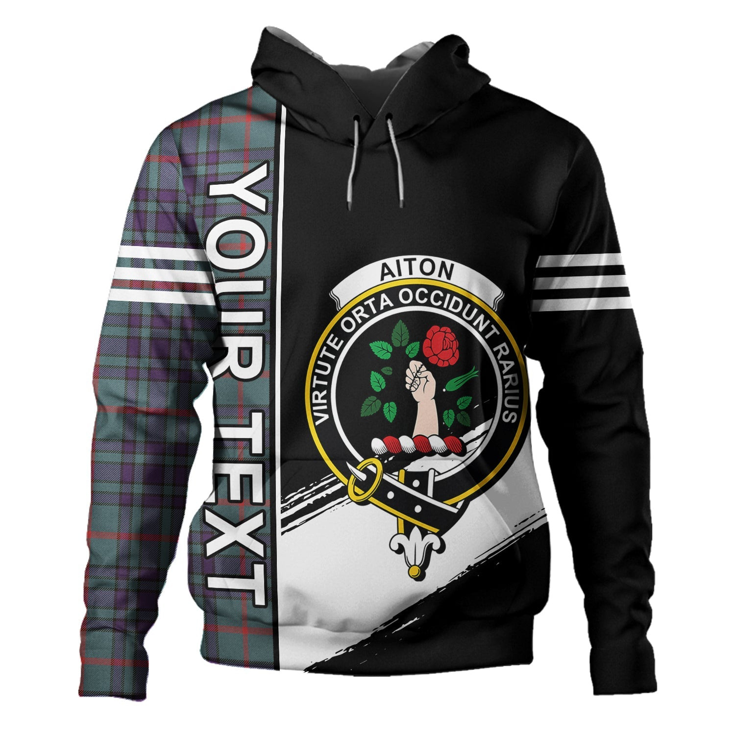 ScotsTee Shop Scottish Aiton Weathered Clan Crest Tartan Hoodie Quarter Personalized