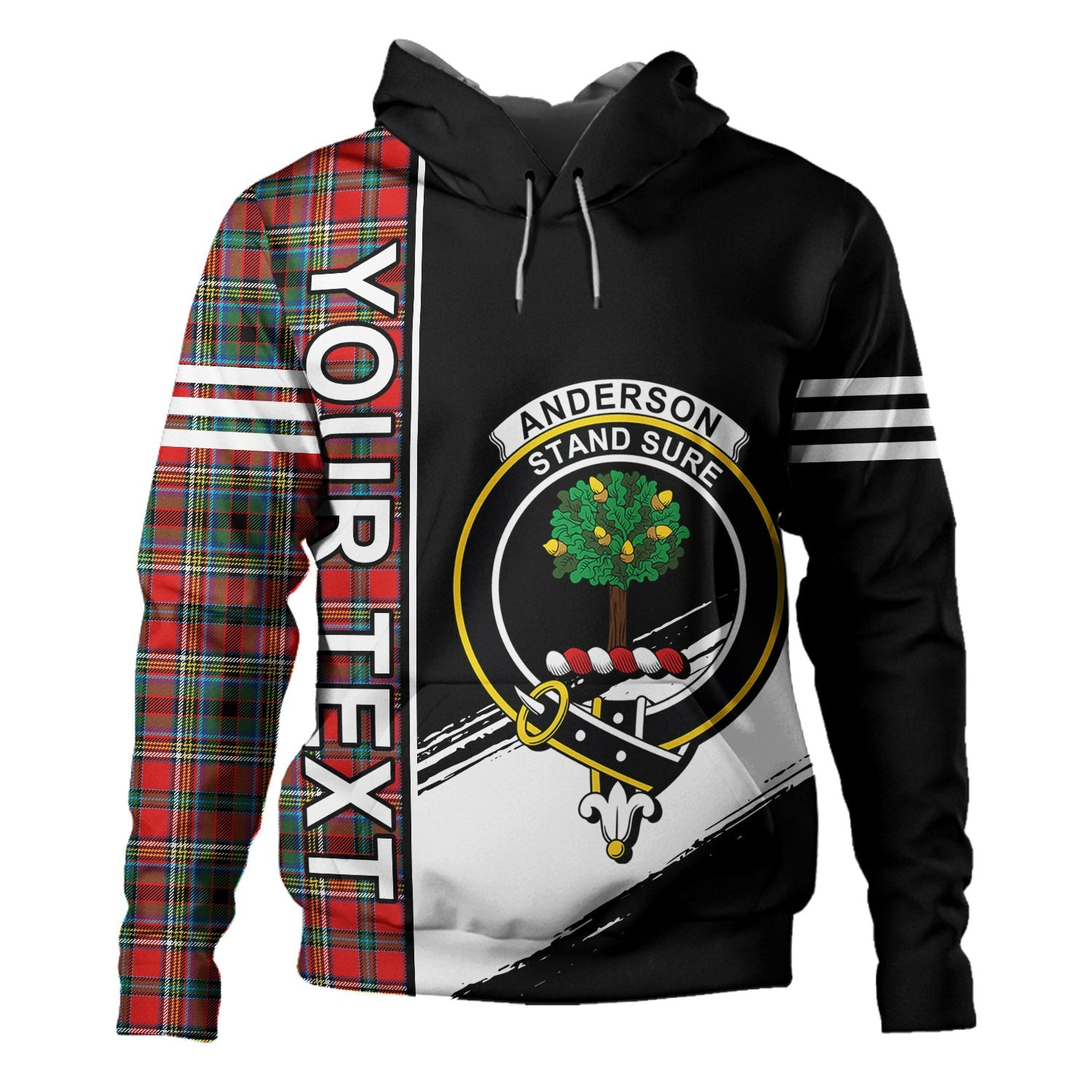 ScotsTee Shop Scottish Anderson of Ardbrake Clan Crest Tartan Hoodie Quarter Personalized