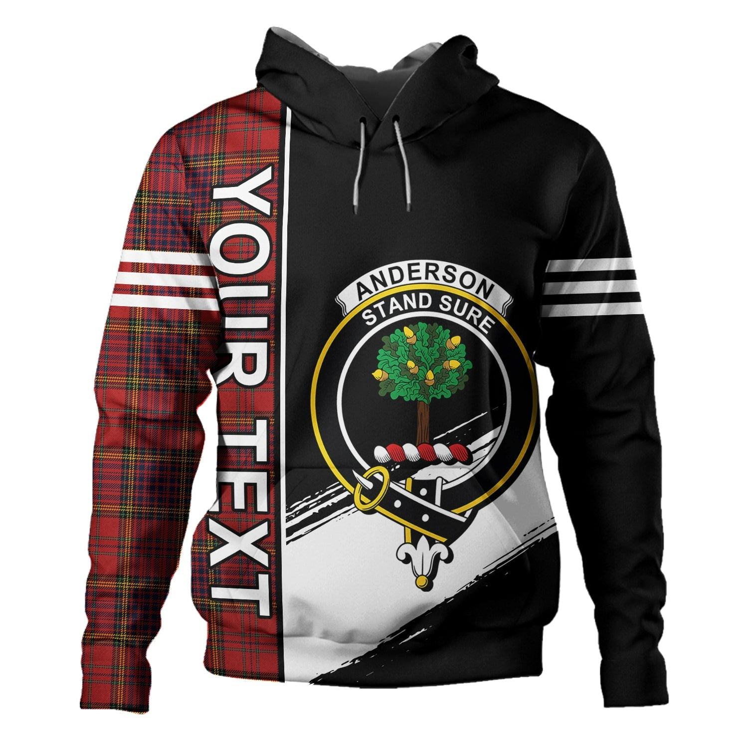 ScotsTee Shop Scottish Anderson of Kinneddar Red Modern Clan Crest Tartan Hoodie Quarter Personalized