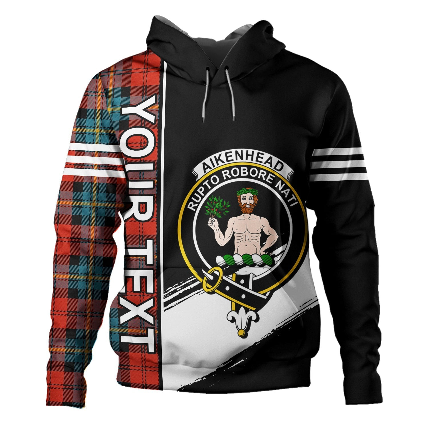 ScotsTee Shop Scottish Aitken Ancient Clan Crest Tartan Hoodie Quarter Personalized