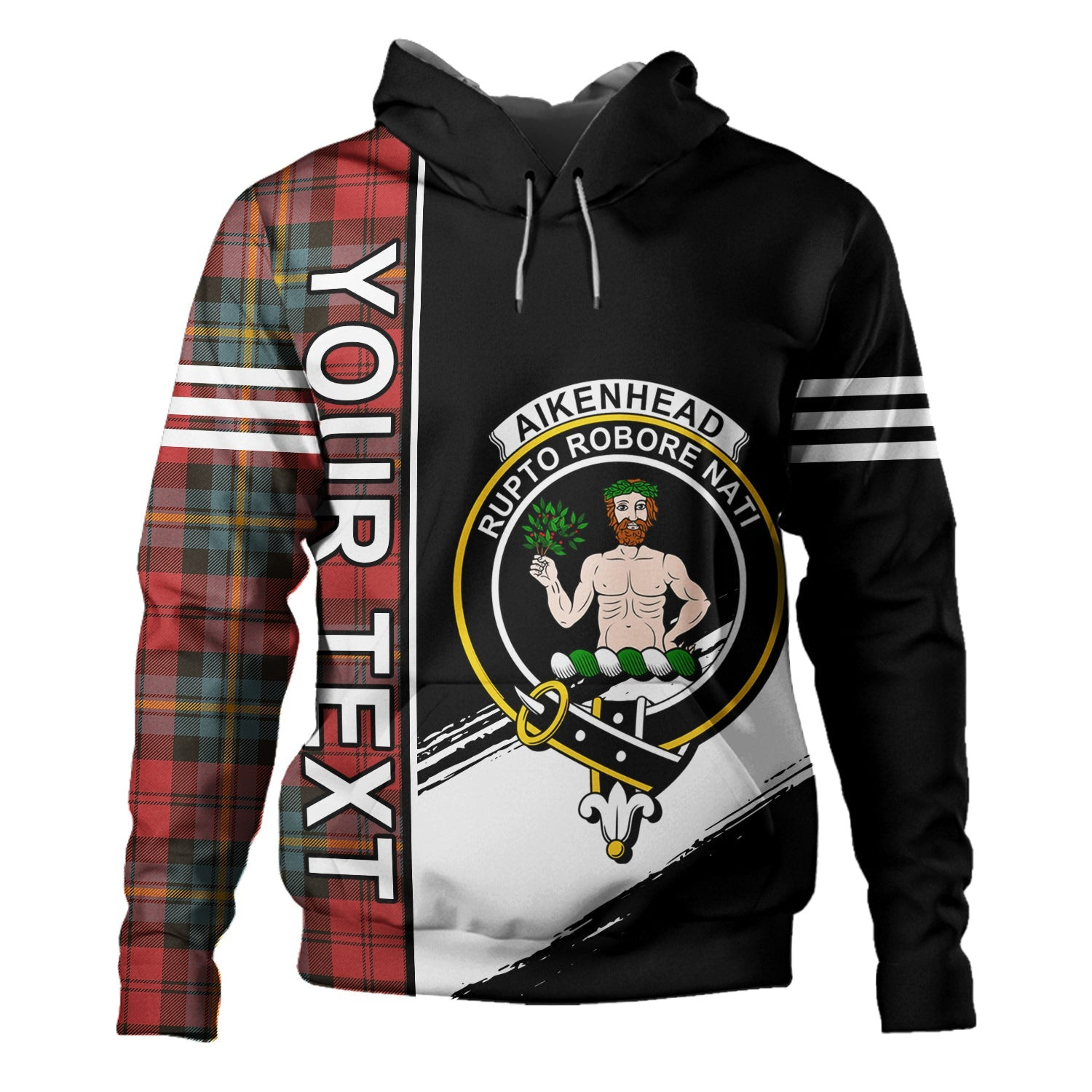 ScotsTee Shop Scottish Aitken Weathered Clan Crest Tartan Hoodie Quarter Personalized