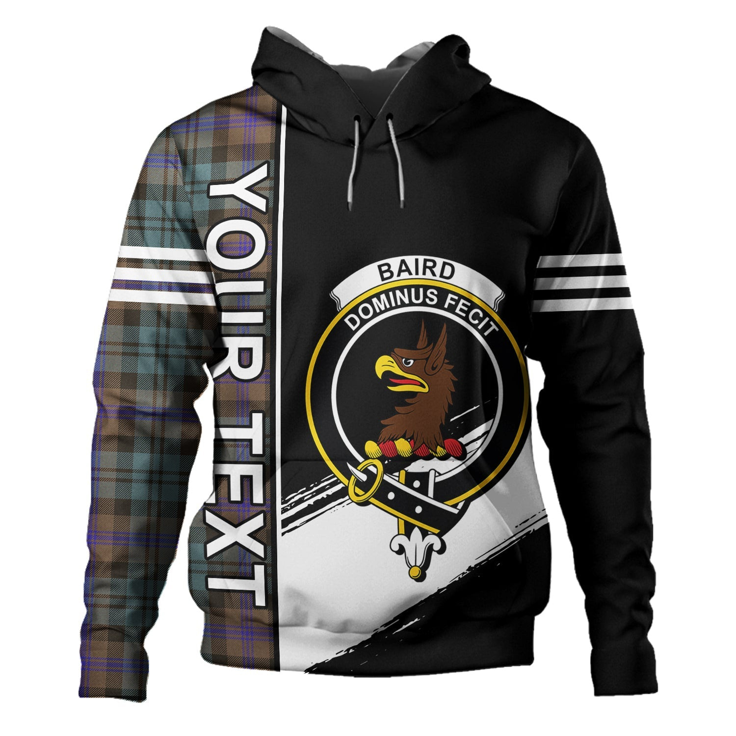 ScotsTee Shop Scottish Baird (Baines) Weathered Clan Crest Tartan Hoodie Quarter Personalized