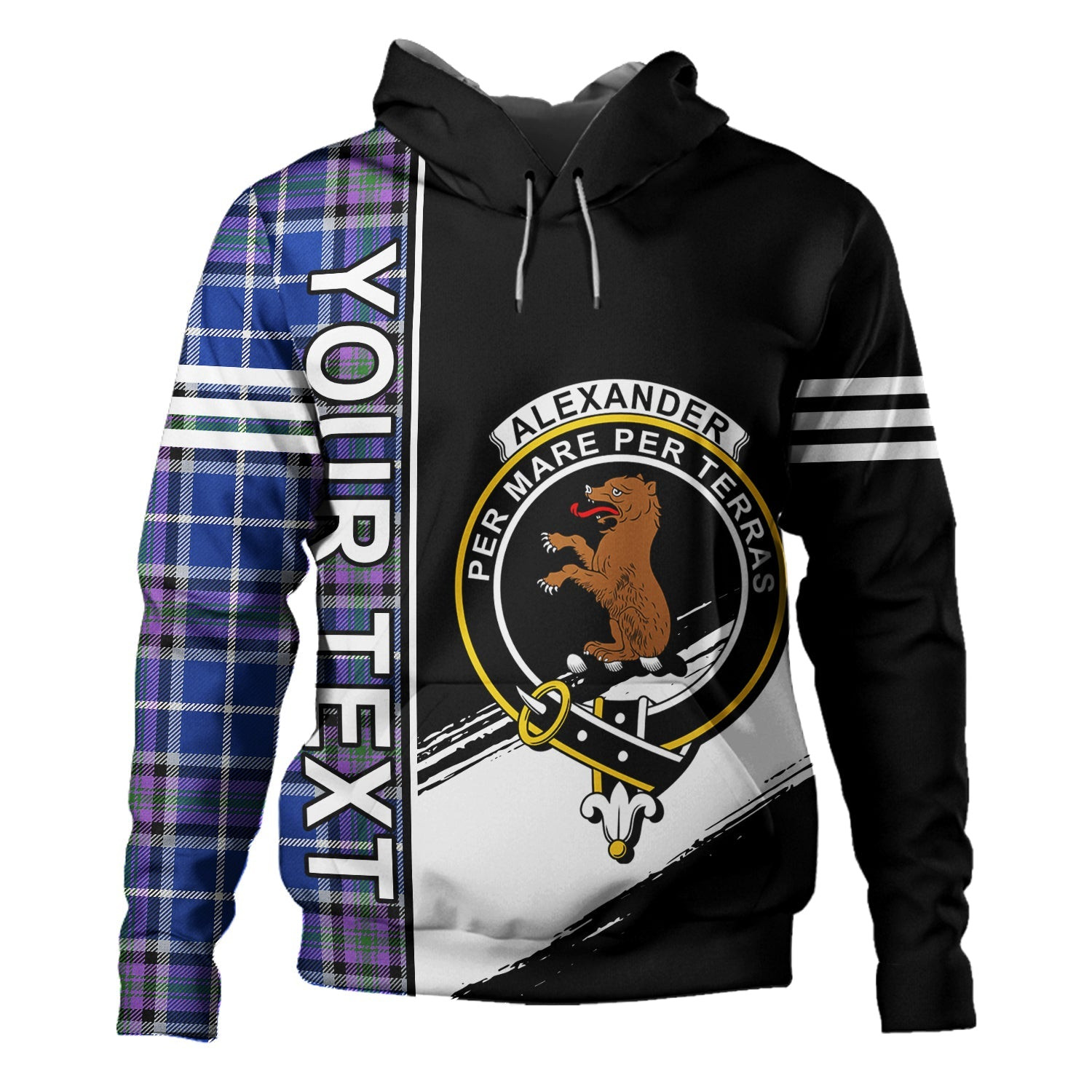 ScotsTee Shop Scottish Alexander of Menstry Ancient Clan Crest Tartan Hoodie Quarter Personalized