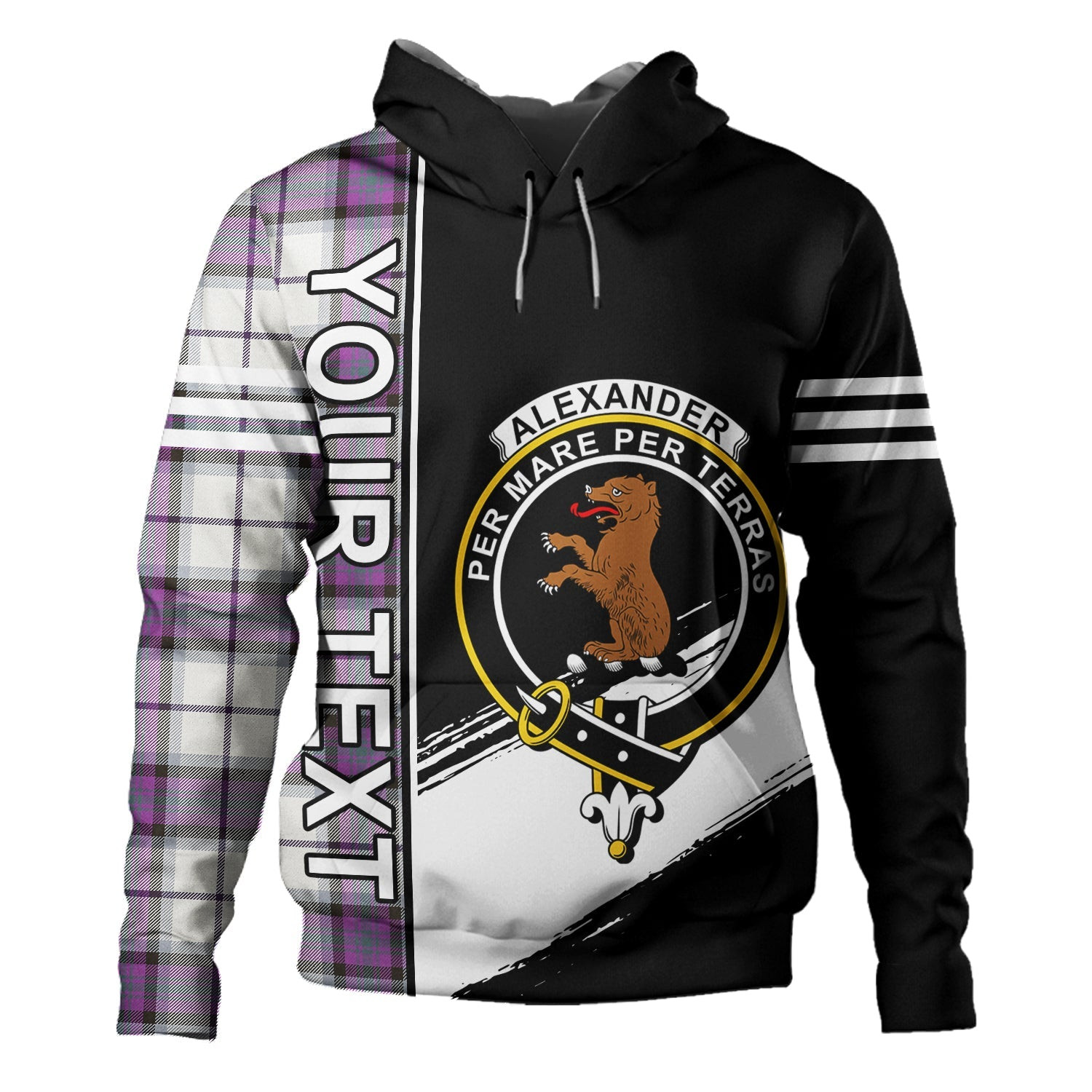 ScotsTee Shop Scottish Alexander of Menstry Dress Weathered Clan Crest Tartan Hoodie Quarter Personalized
