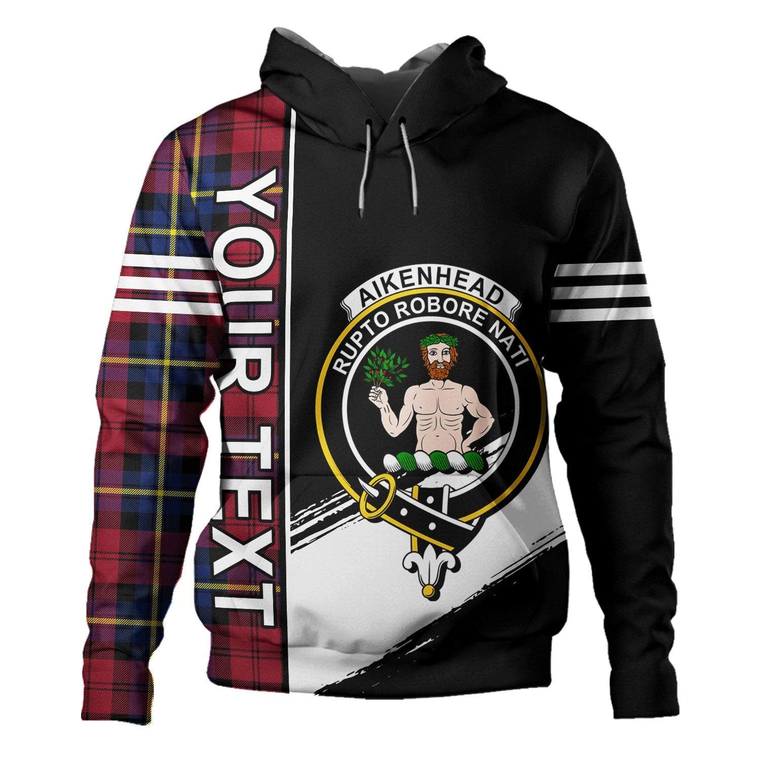 ScotsTee Shop Scottish Aitken Modern Clan Crest Tartan Hoodie Quarter Personalized