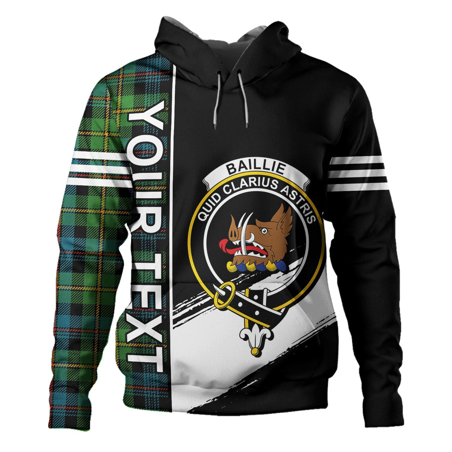 ScotsTee Shop Scottish Baillie Ancient Clan Crest Tartan Hoodie Quarter Personalized