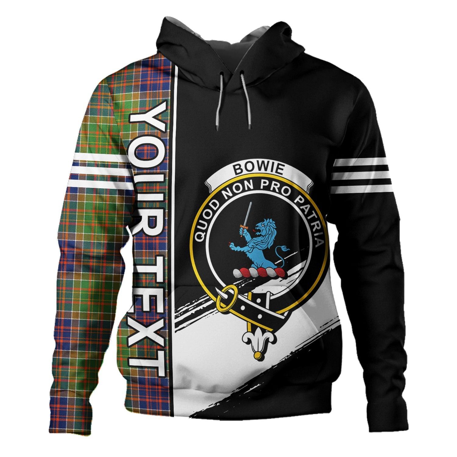 ScotsTee Shop Scottish Bowie Modern Clan Crest Tartan Hoodie Quarter Personalized