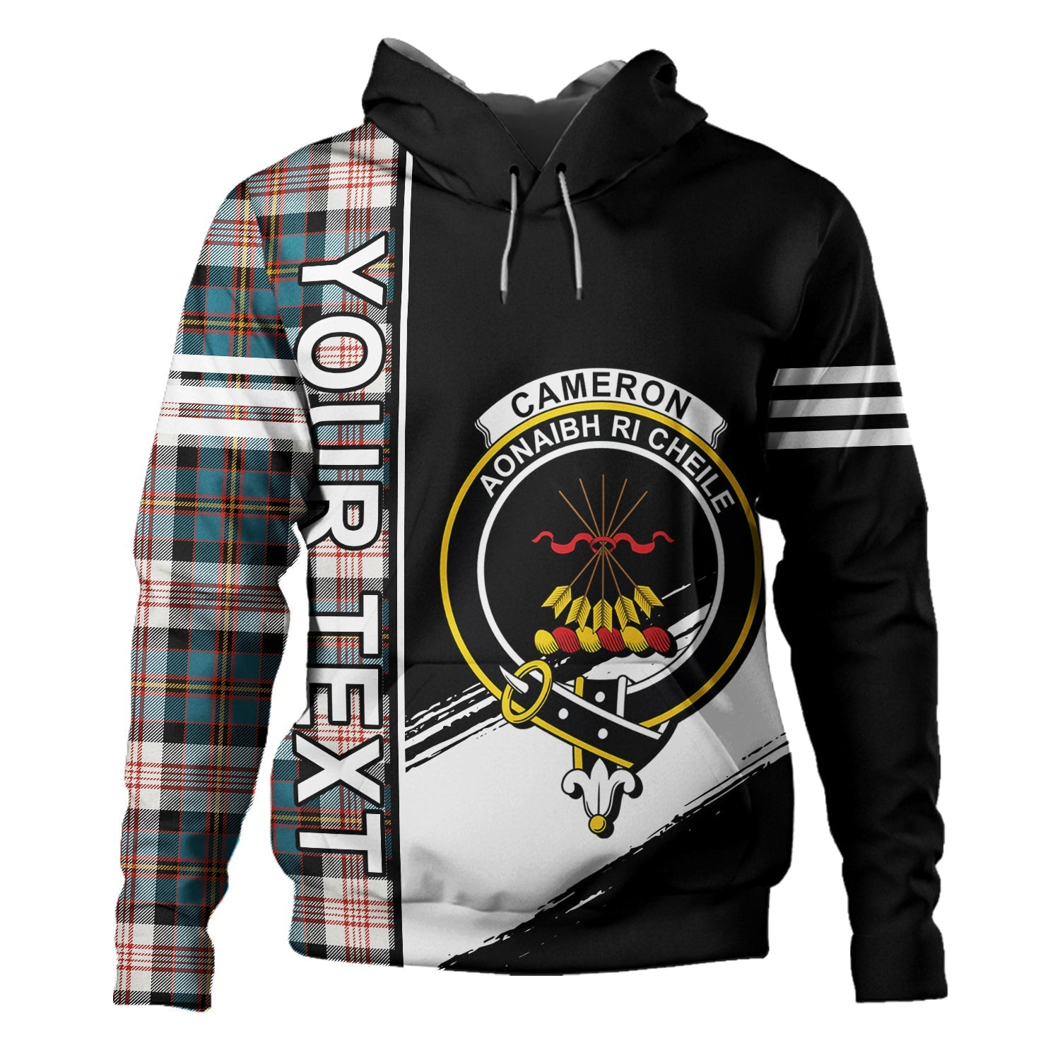 ScotsTee Shop Scottish Cameron of Erracht Dress Ancient 2 Clan Crest Tartan Hoodie Quarter Personalized