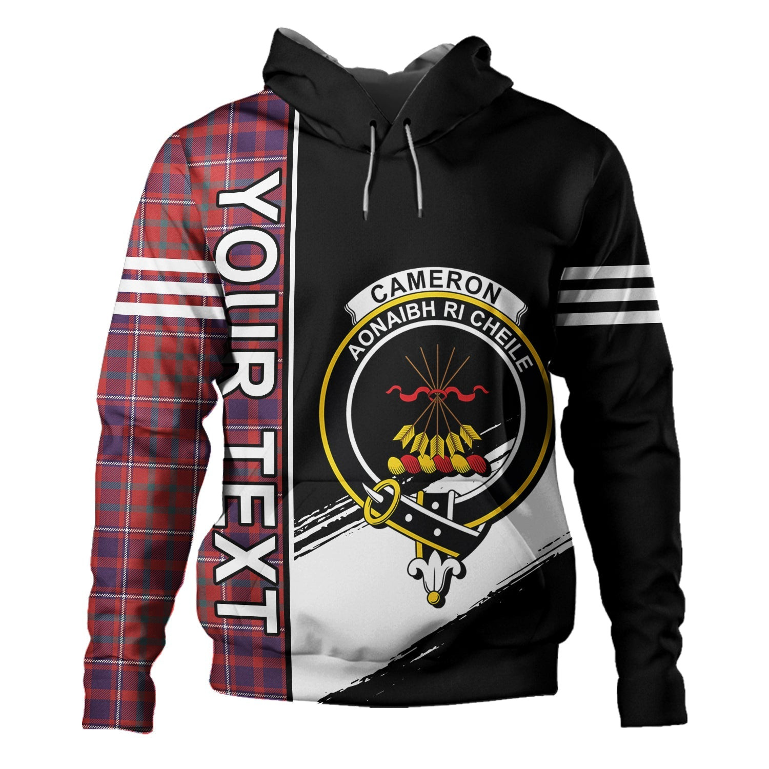 ScotsTee Shop Scottish Cameron of Locheil Weathered 2 Clan Crest Tartan Hoodie Quarter Personalized