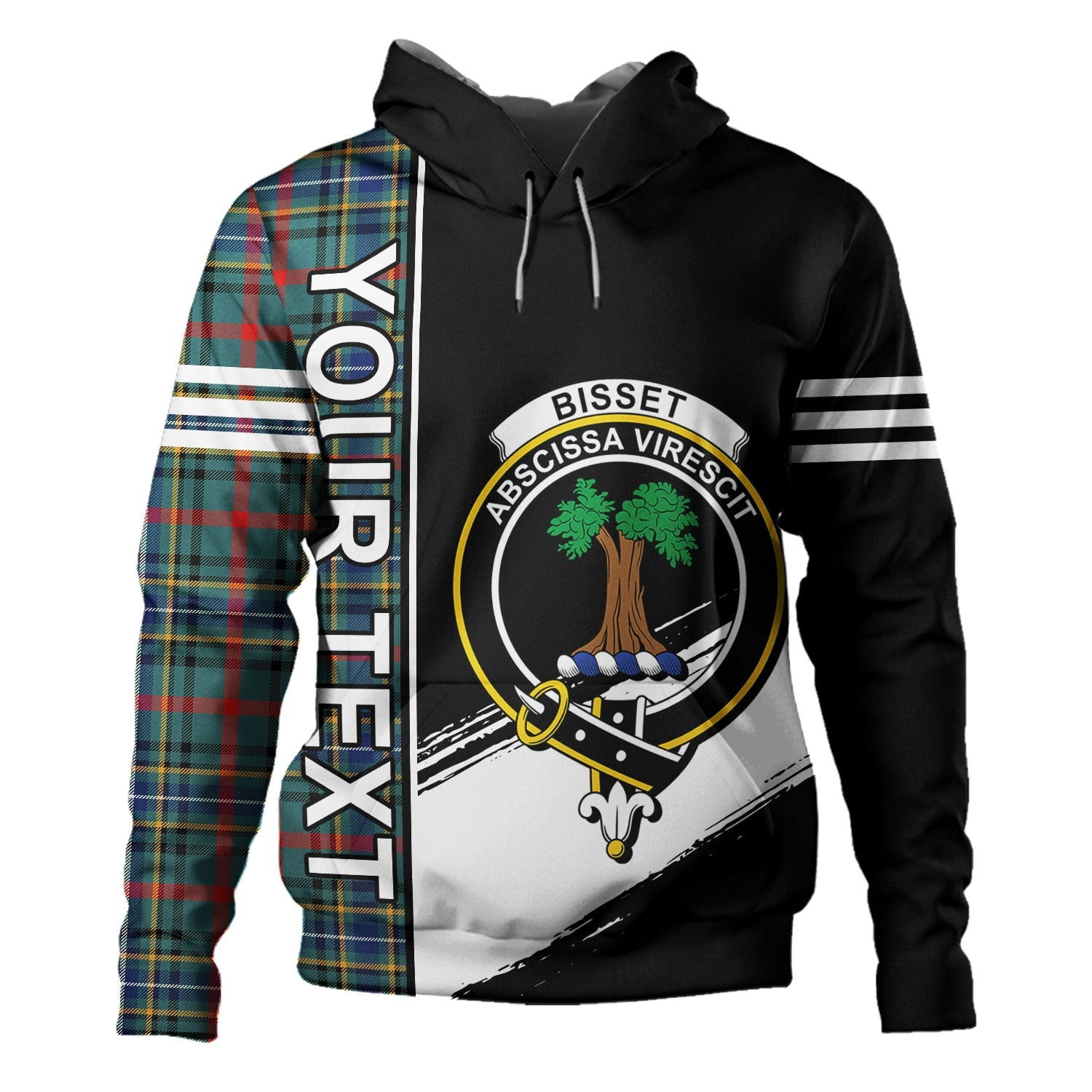 ScotsTee Shop Scottish Bisset Modern Clan Crest Tartan Hoodie Quarter Personalized