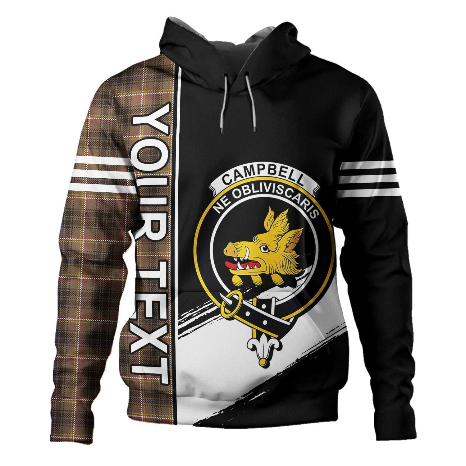 ScotsTee Shop Scottish Campbell Marquis of Lorne Weathered 2 Clan Crest Tartan Hoodie Quarter Personalized