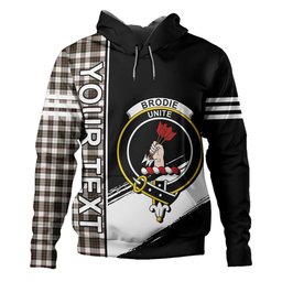 ScotsTee Shop Scottish Brodie Black & White Weathered Clan Crest Tartan Hoodie Quarter Personalized