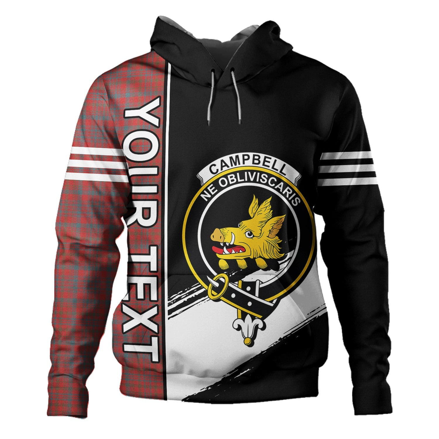 ScotsTee Shop Scottish Campbell of Loudon Plaid Weathered 2 Clan Crest Tartan Hoodie Quarter Personalized