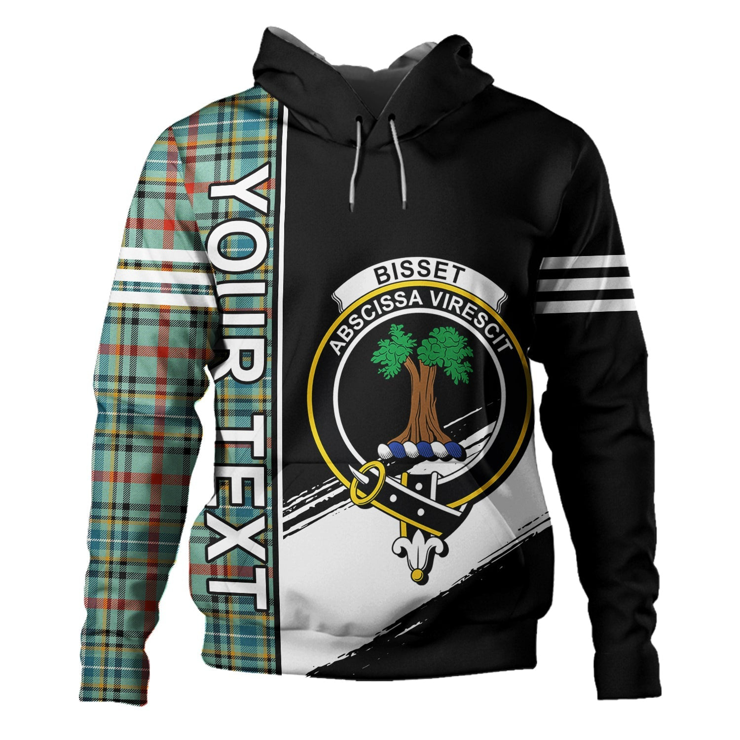 ScotsTee Shop Scottish Bisset Ancient Clan Crest Tartan Hoodie Quarter Personalized