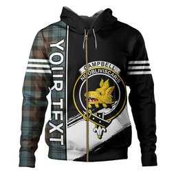ScotsTee Shop Scottish Campbell of Glenlyon Weathered 2 Clan Crest Tartan Hoodie Quarter Personalized