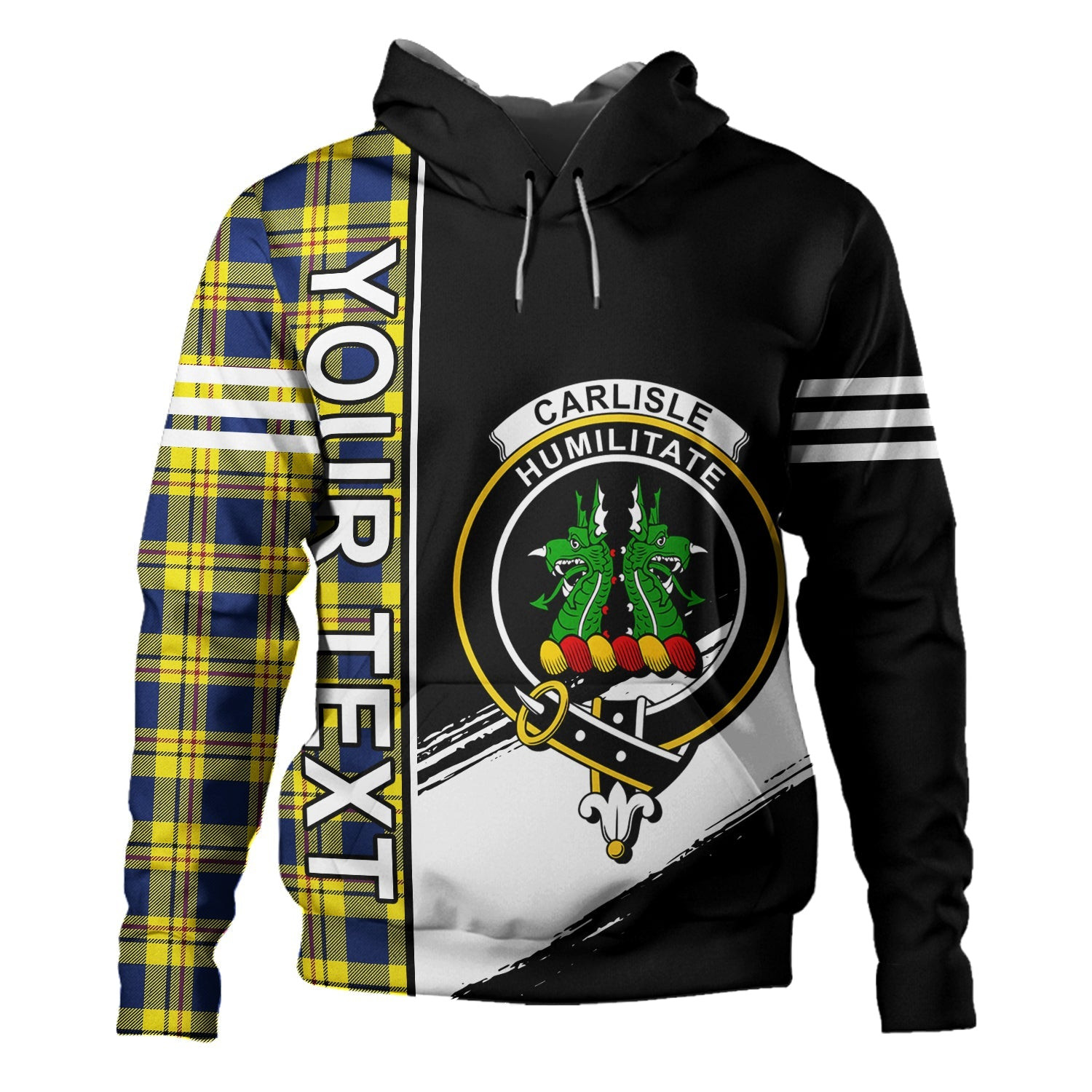 ScotsTee Shop Scottish Carlisle (Carlill) Modern Clan Crest Tartan Hoodie Quarter Personalized