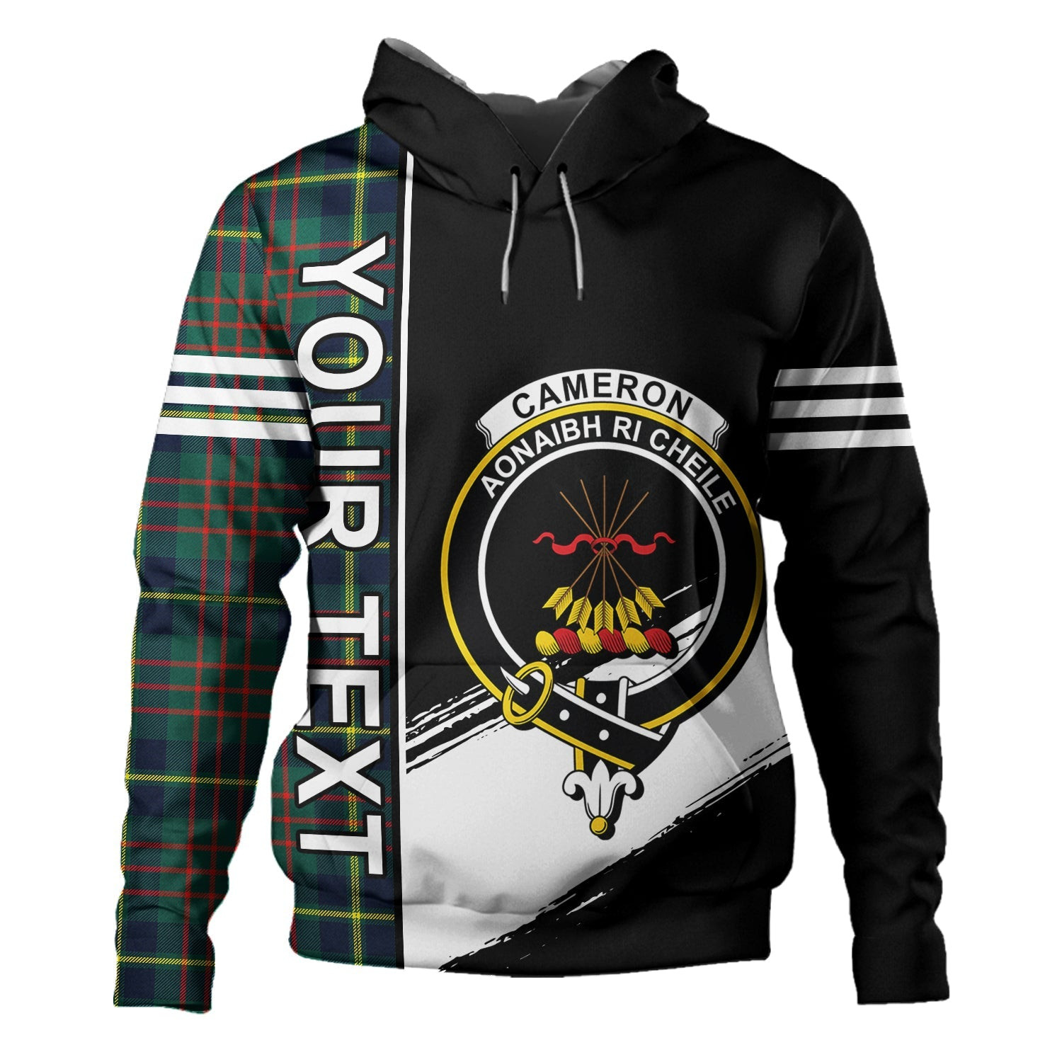 ScotsTee Shop Scottish Cameron of Lochiel Hunting Modern 2 Clan Crest Tartan Hoodie Quarter Personalized