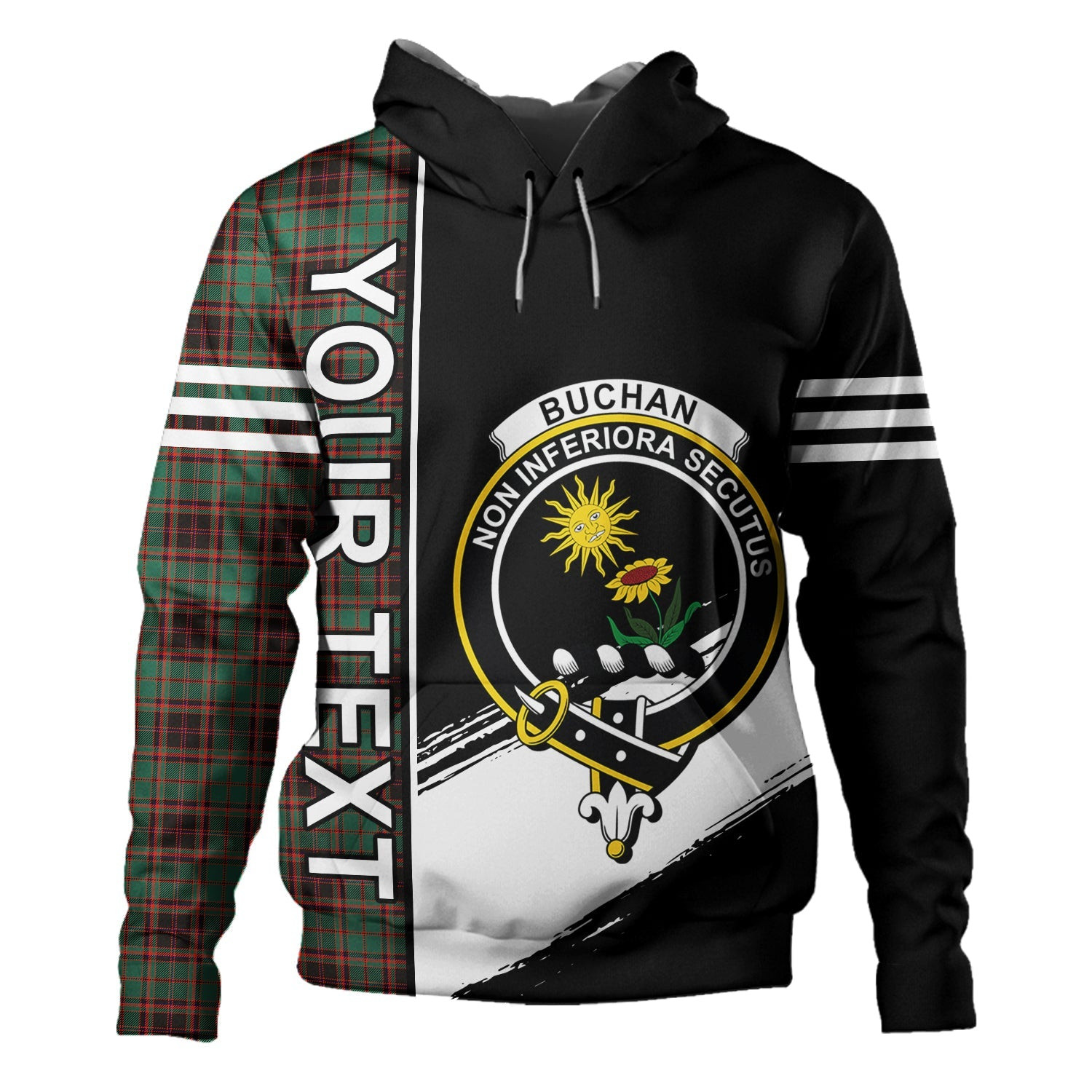 ScotsTee Shop Scottish Buchan Ancient Clan Crest Tartan Hoodie Quarter Personalized