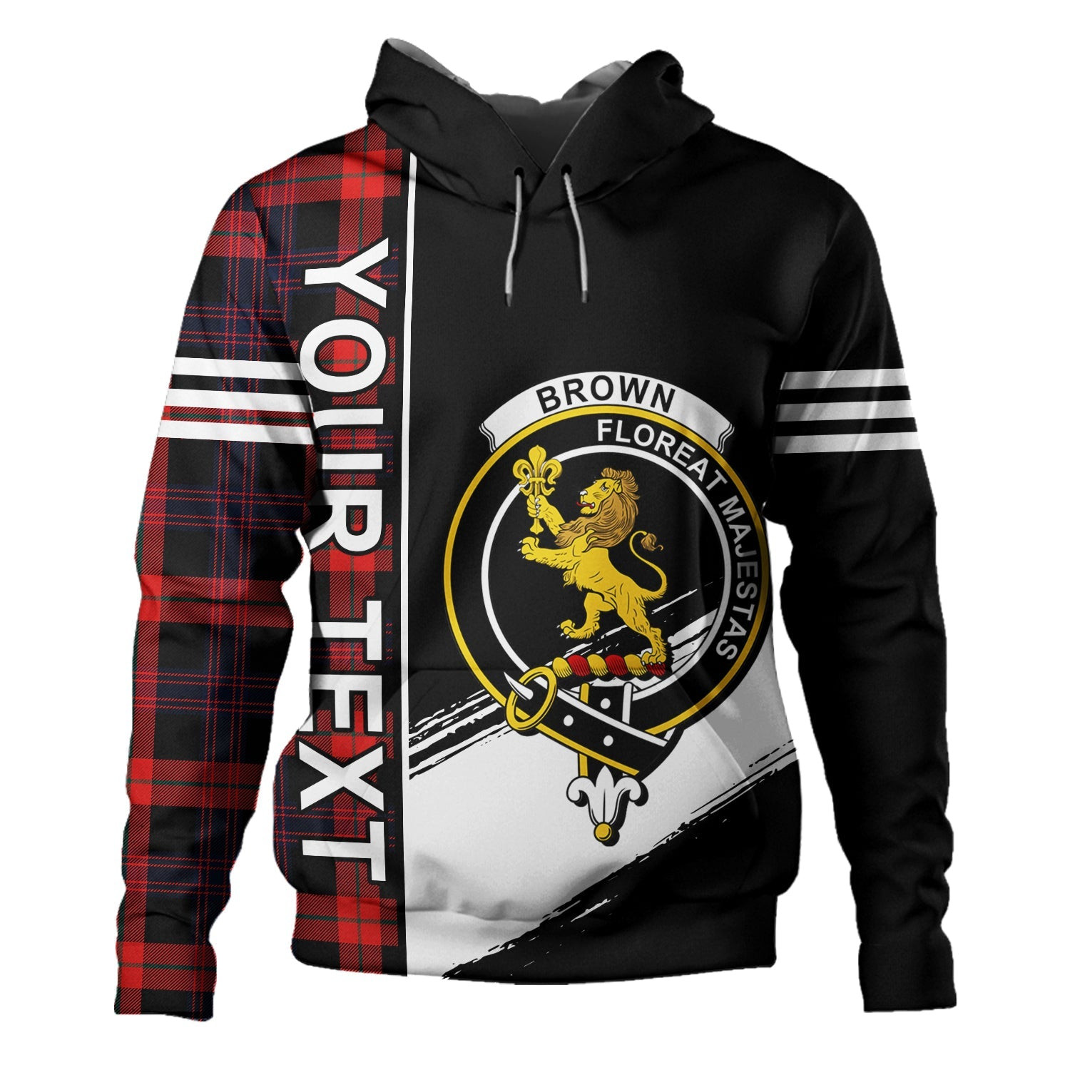 ScotsTee Shop Scottish Brown (Broun) Modern Clan Crest Tartan Hoodie Quarter Personalized