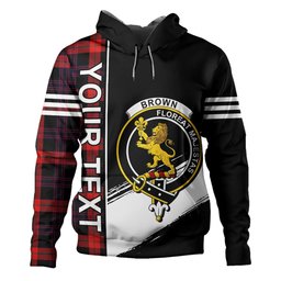 ScotsTee Shop Scottish Brown (Broun) Modern Clan Crest Tartan Hoodie Quarter Personalized