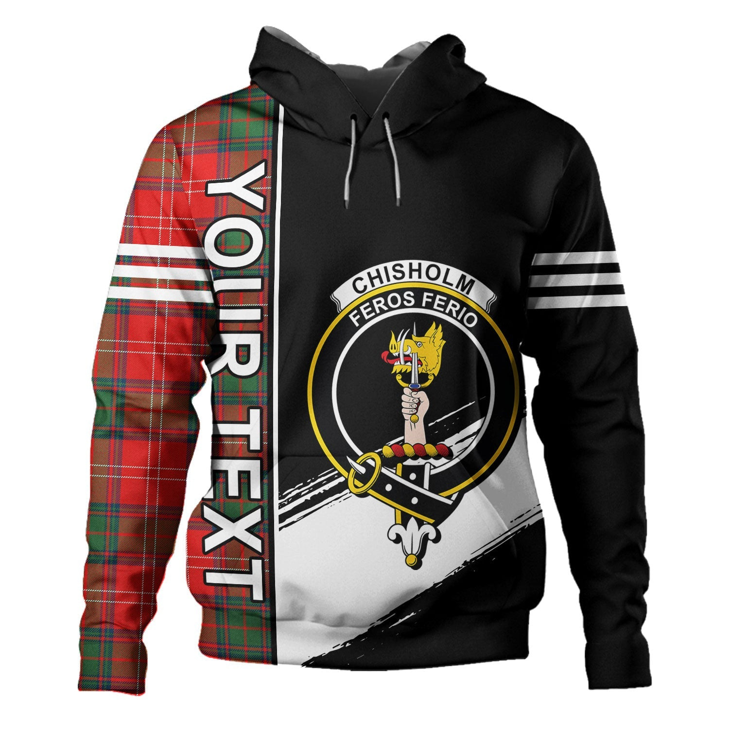 ScotsTee Shop Scottish Chisholm Modern Clan Crest Tartan Hoodie Quarter Personalized