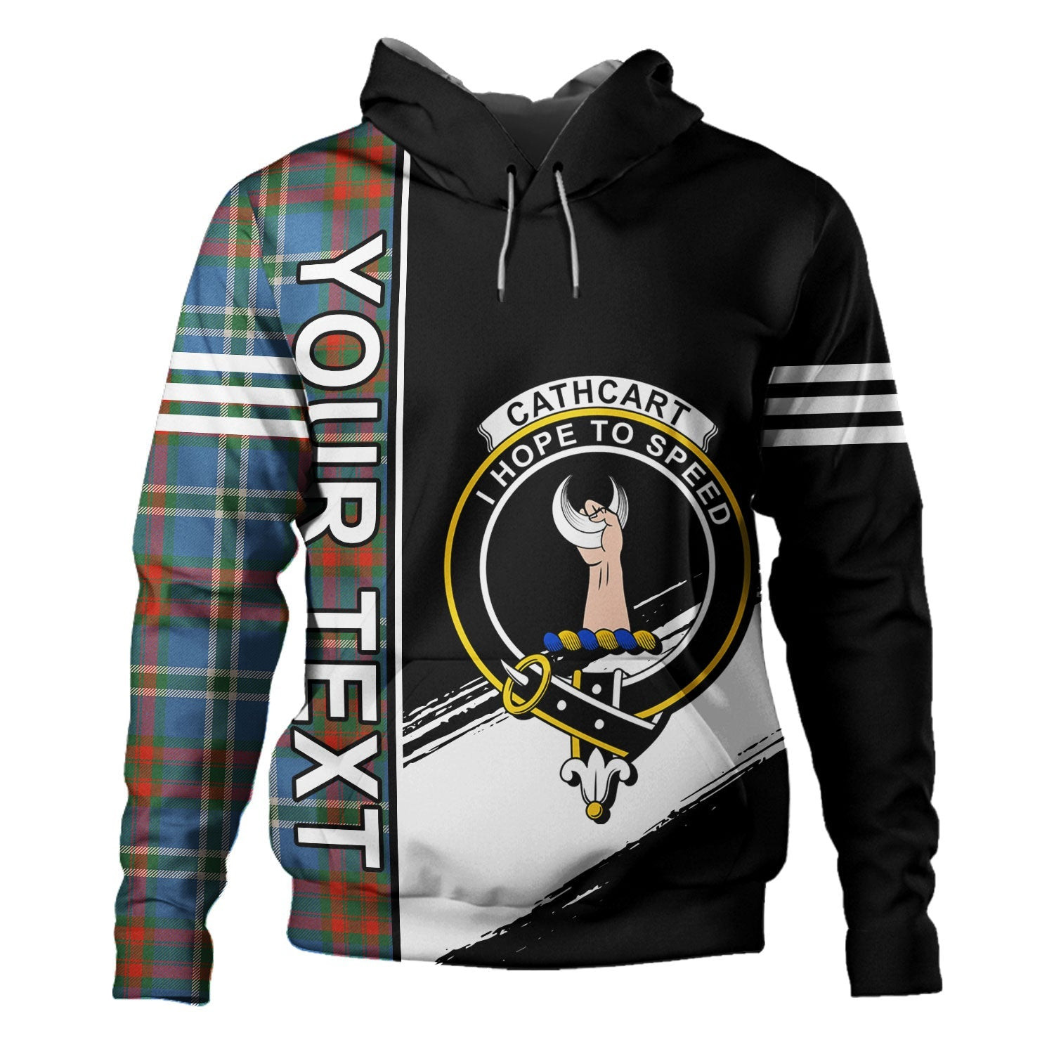 ScotsTee Shop Scottish Cathcart Ancient Clan Crest Tartan Hoodie Quarter Personalized
