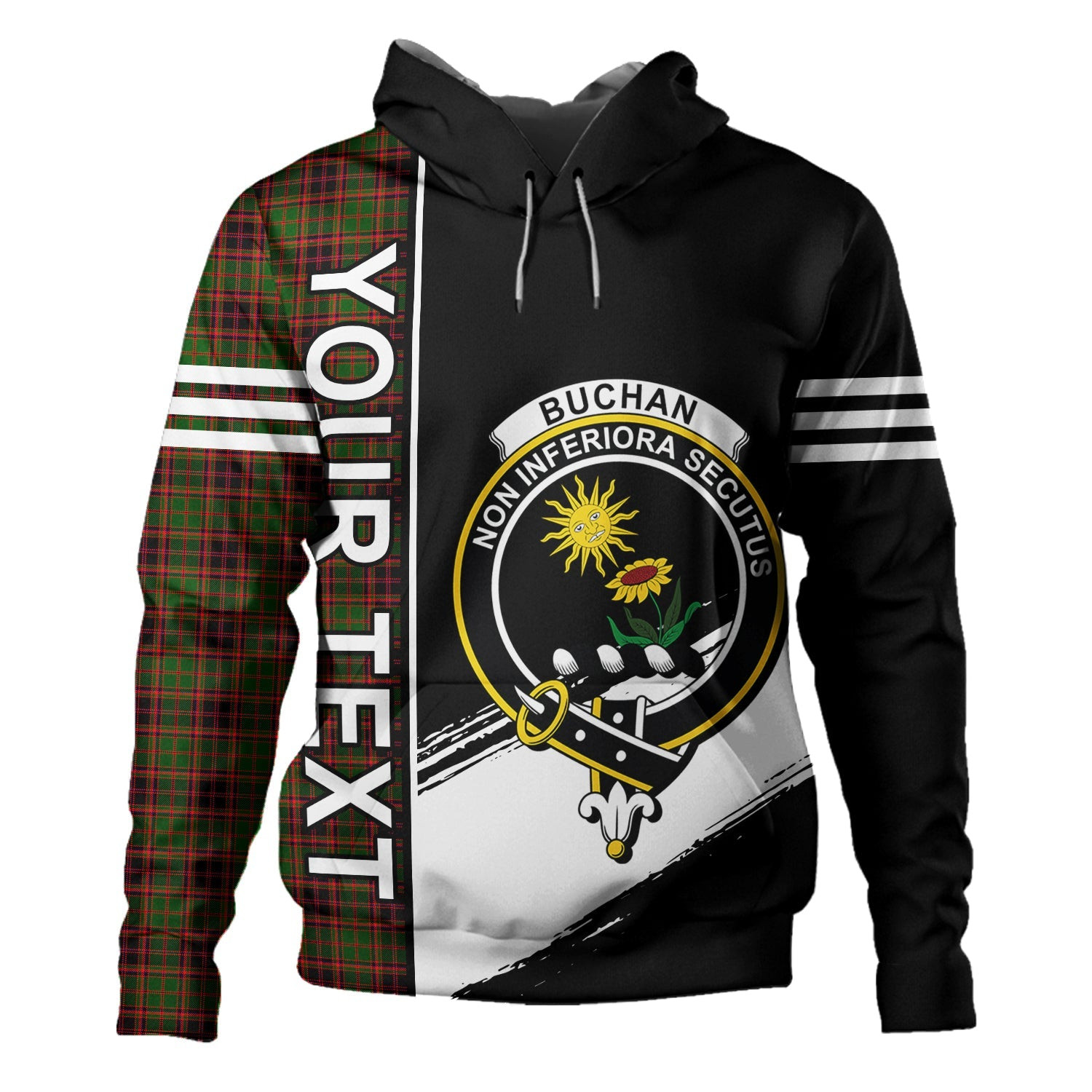 ScotsTee Shop Scottish Buchan Modern Clan Crest Tartan Hoodie Quarter Personalized