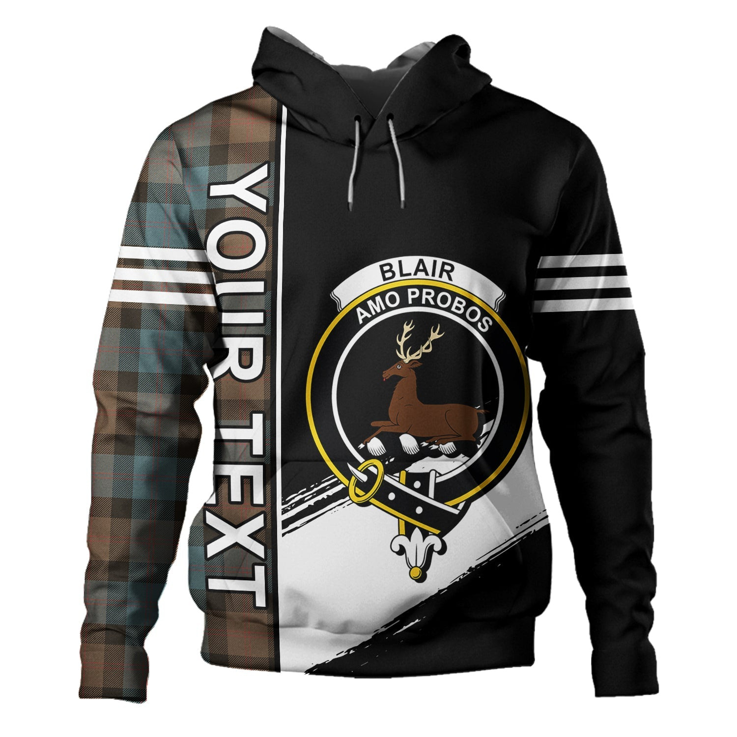 ScotsTee Shop Scottish Blair Weathered Clan Crest Tartan Hoodie Quarter Personalized